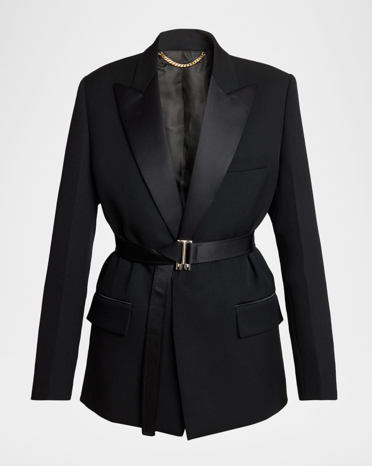 Victoria Beckham Womens Black Single-breasted Belted Tailored Wool-blend Jacket In Black