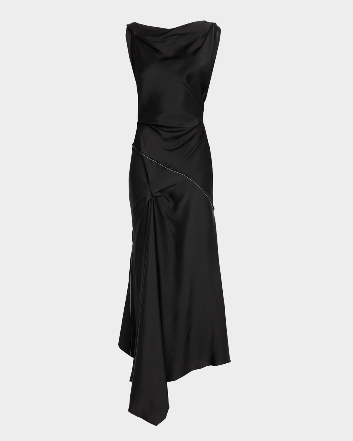 Victoria Beckham Asymmetric Draped Sleeveless Satin Midi Dress