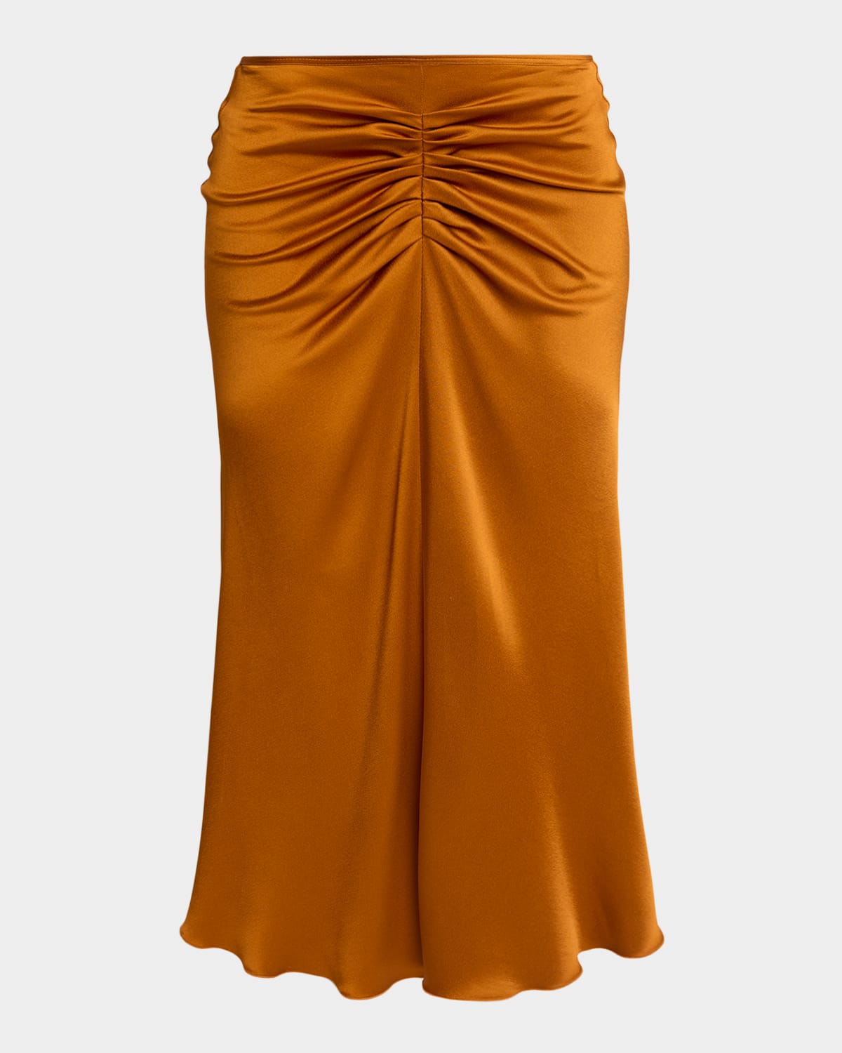 Victoria Beckham Gathered Waist Satin Midi Skirt In Brown