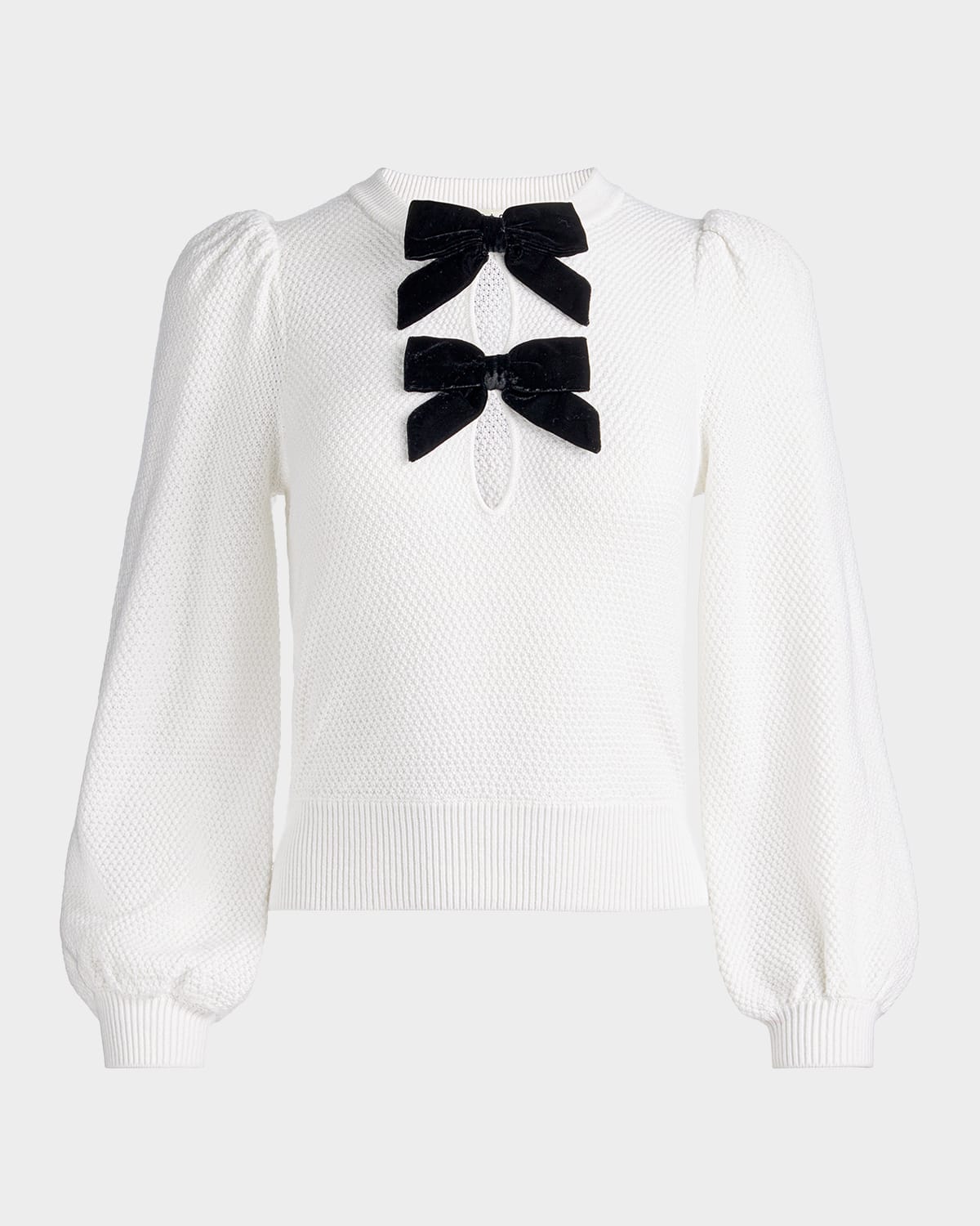 Alice And Olivia Doris Pointelle Puff-sleeve Sweater In Pattern