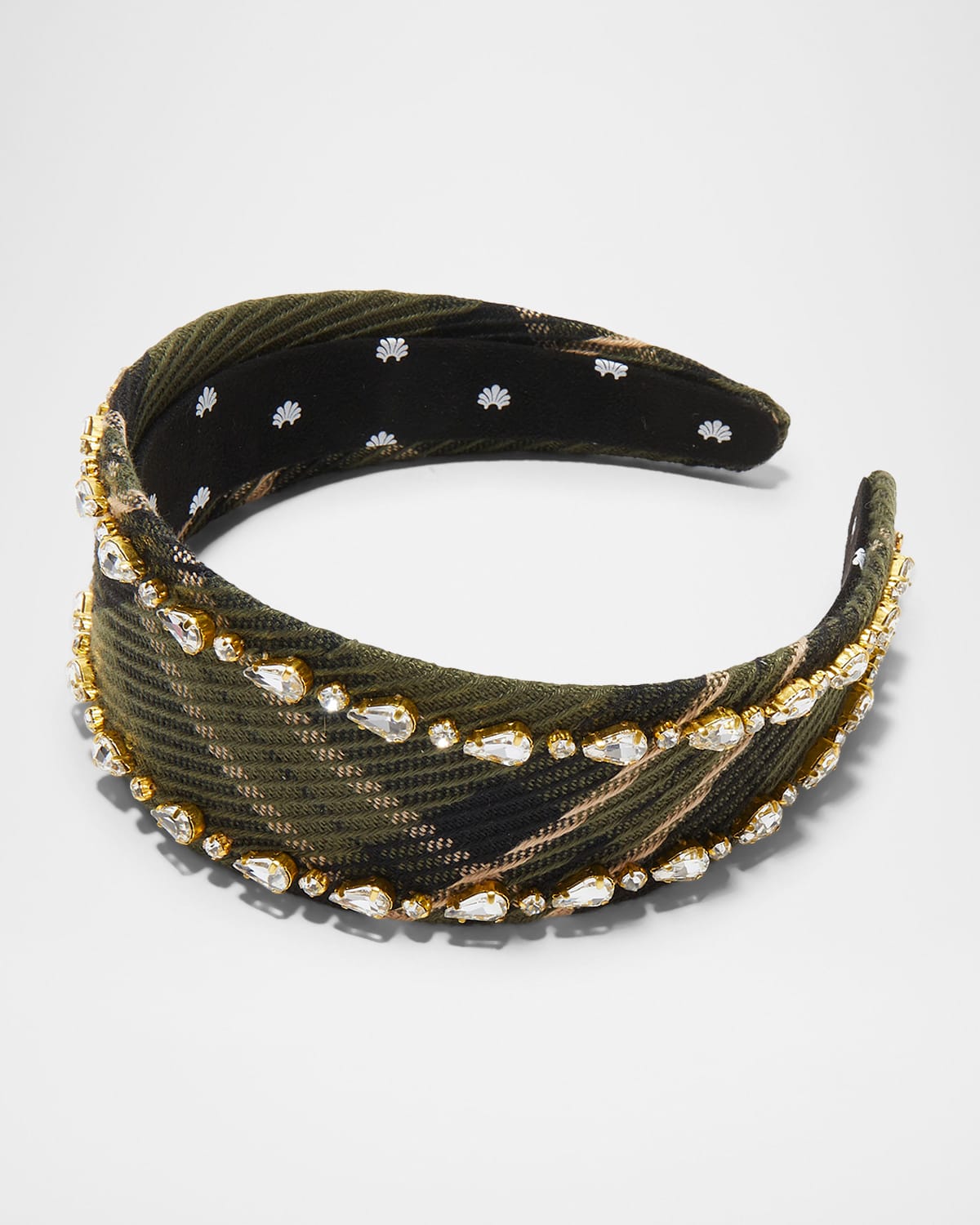 Lele Sadoughi Brigitte Crystal-embellished Corduroy Plaid Headband In Gold