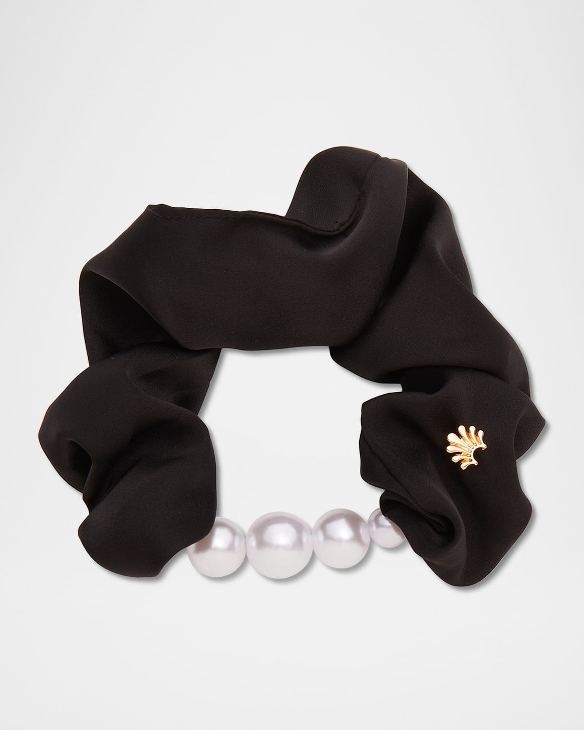 Lele Sadoughi Faux Pearl Satin Scrunchie In Black