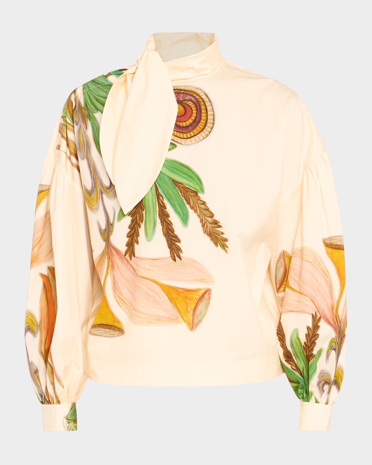 Ulla Johnson Pastel Long-Sleeve Tie-Neck Blouse