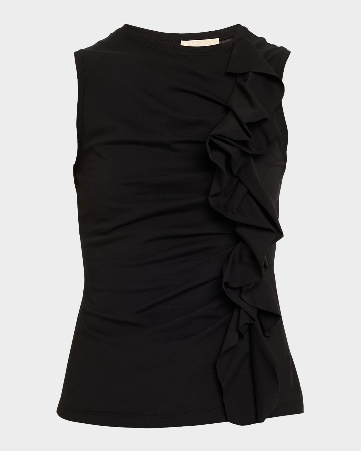 Ulla Johnson Clio Ruched Sleeveless Ruffle Top In Black