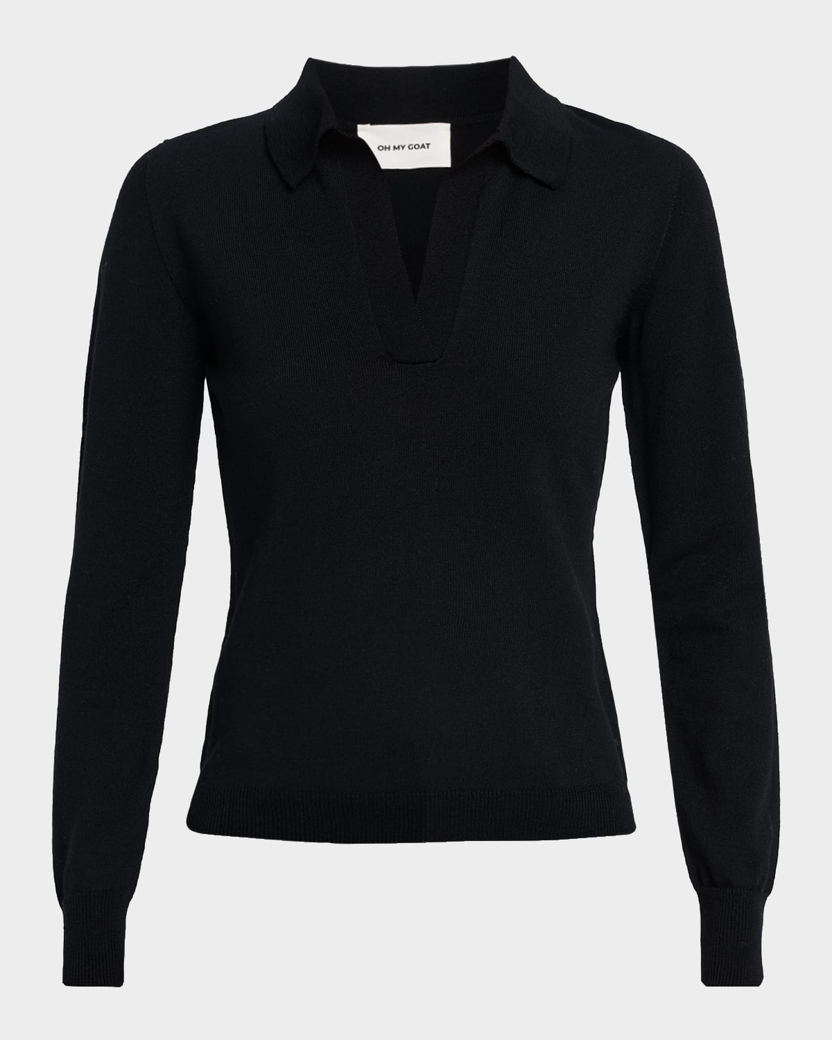Oh My Goat Merino Wool Polo Sweater In Black
