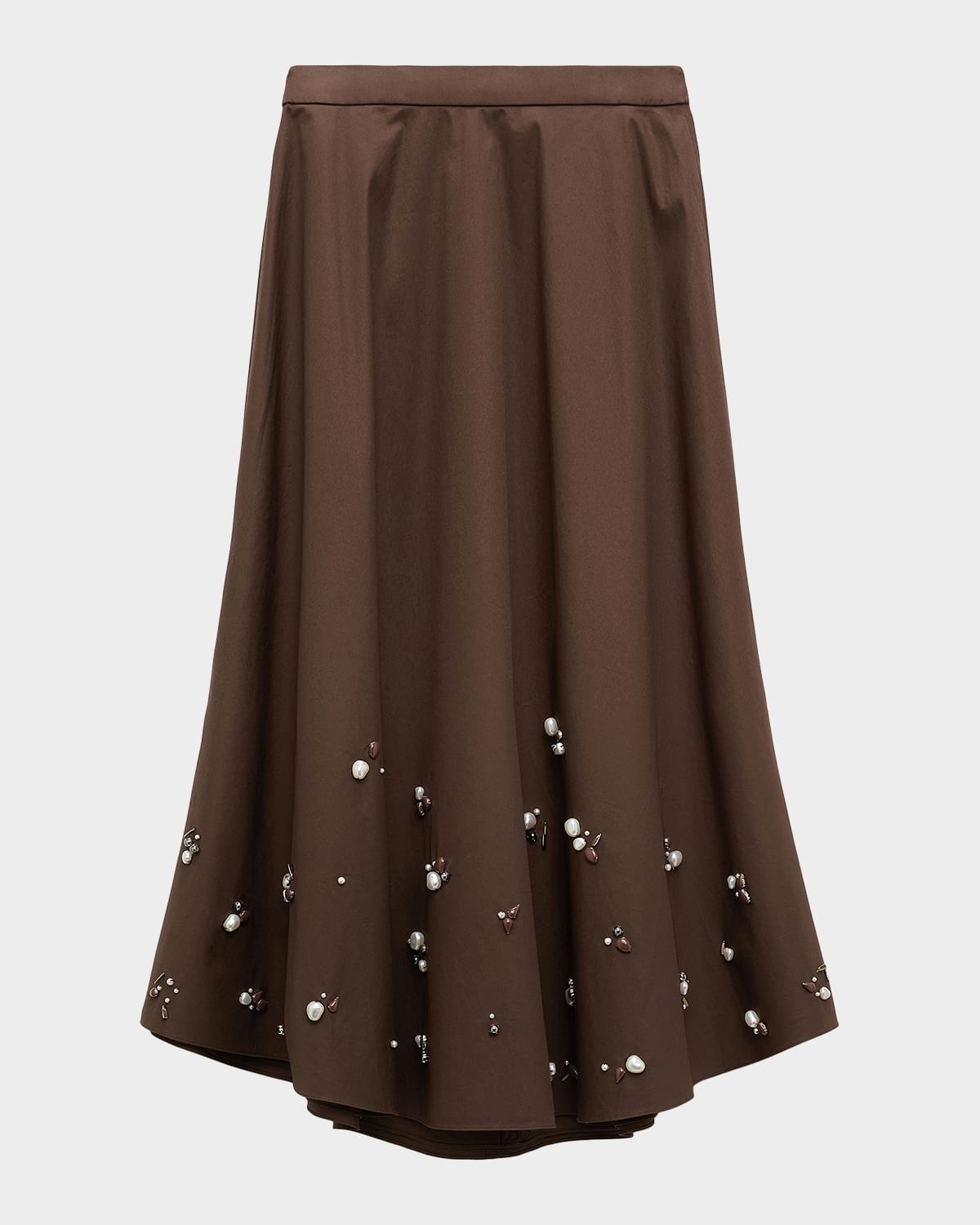 Dorothee Schumacher Poplin Power Embellished Circle-cut Midi Skirt In Brown