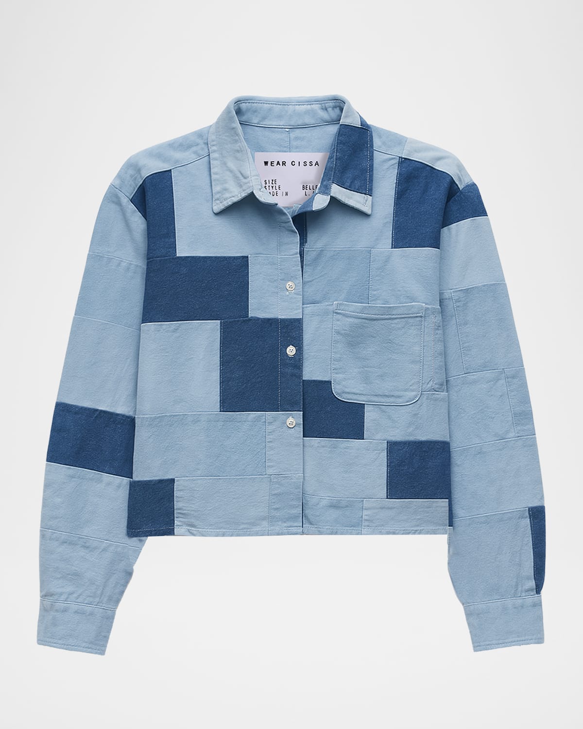 Cissa The Belle Patchwork Button-front Shirt In Blue