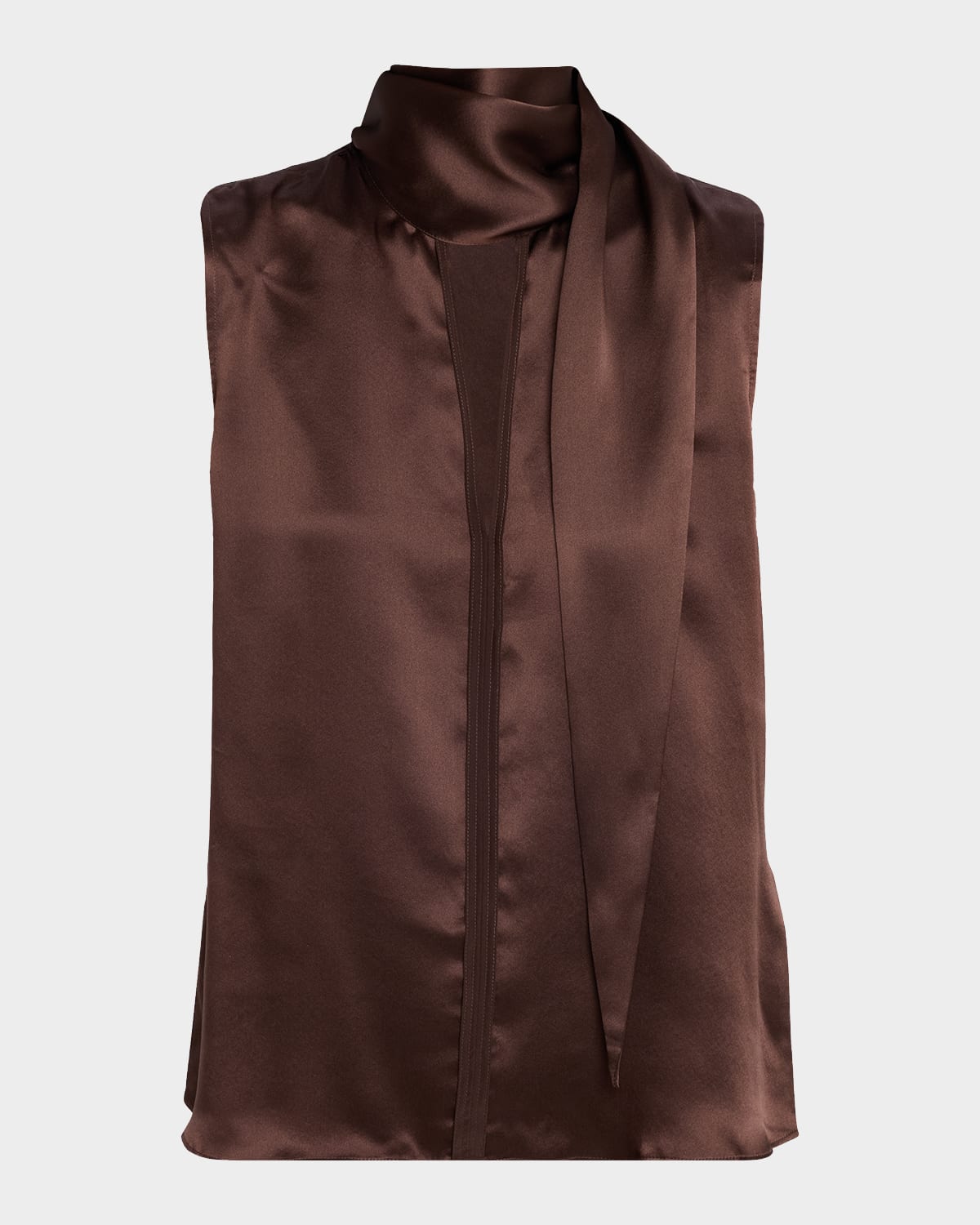Dorothee Schumacher Sense Of Shine Tie-neck Silk Satin Blouse In Brown