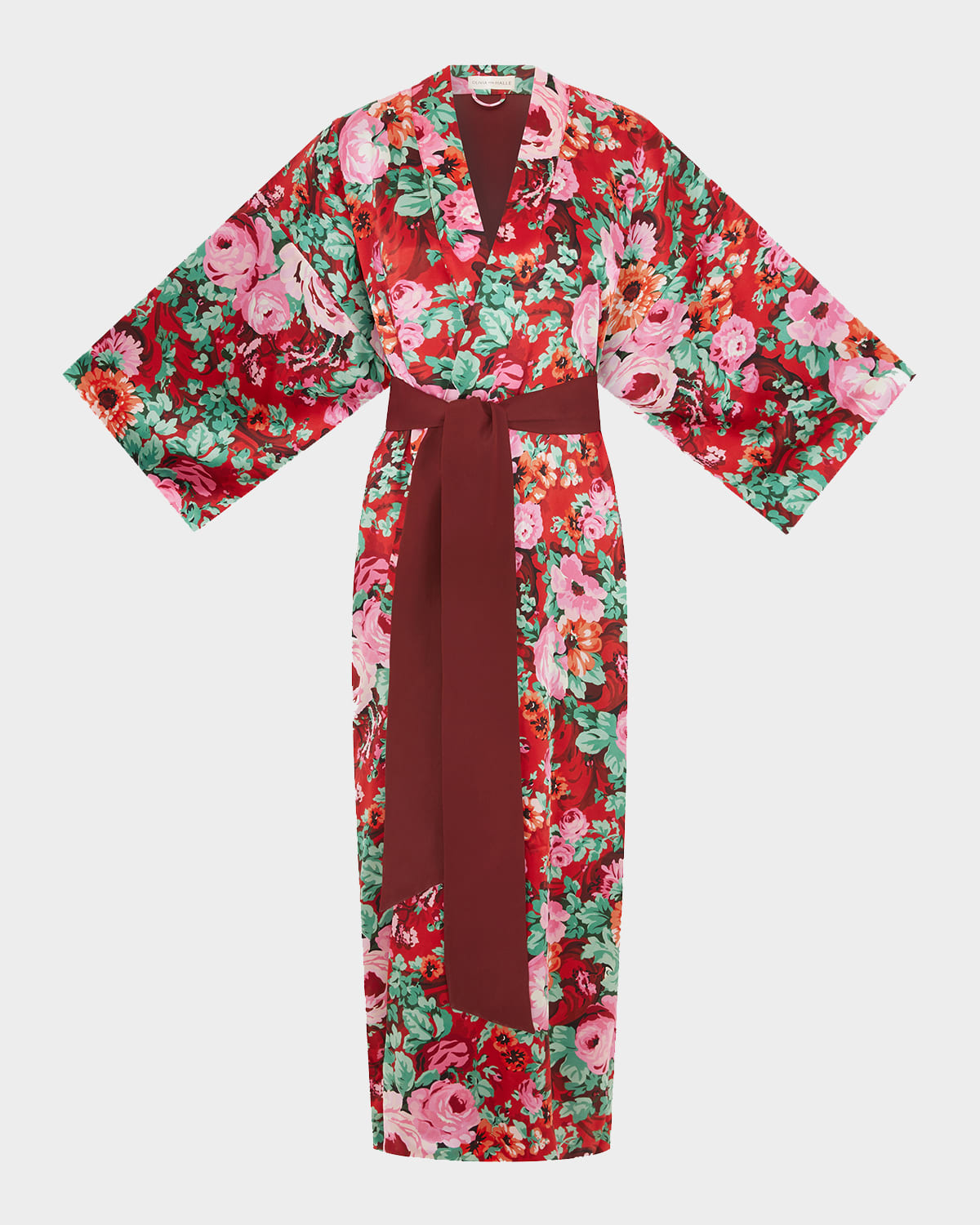 Olivia von Halle Queenie Floral-Print Silk Satin Robe