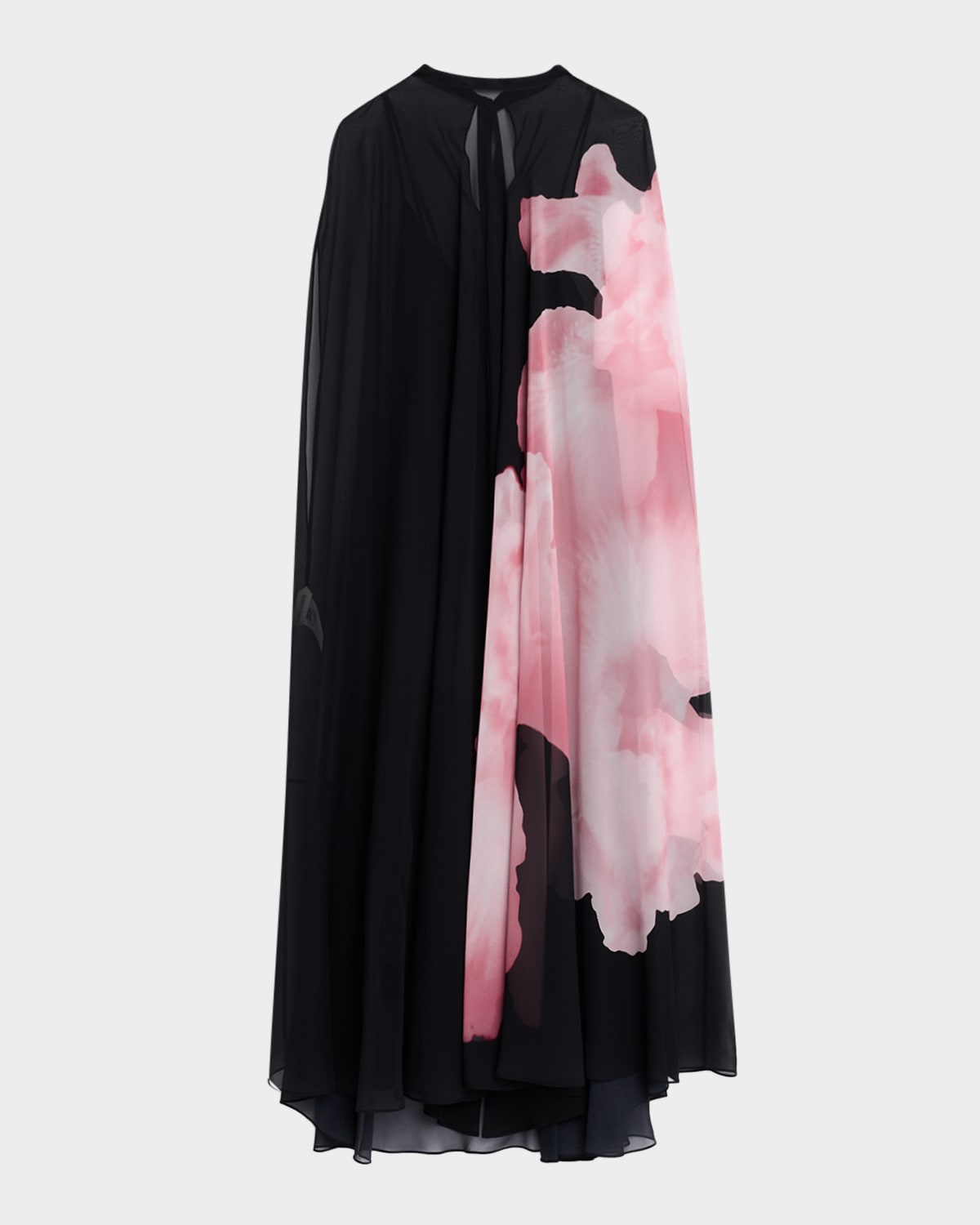 Alberta Ferretti Flower Silk Georgette High-low Cape Gown