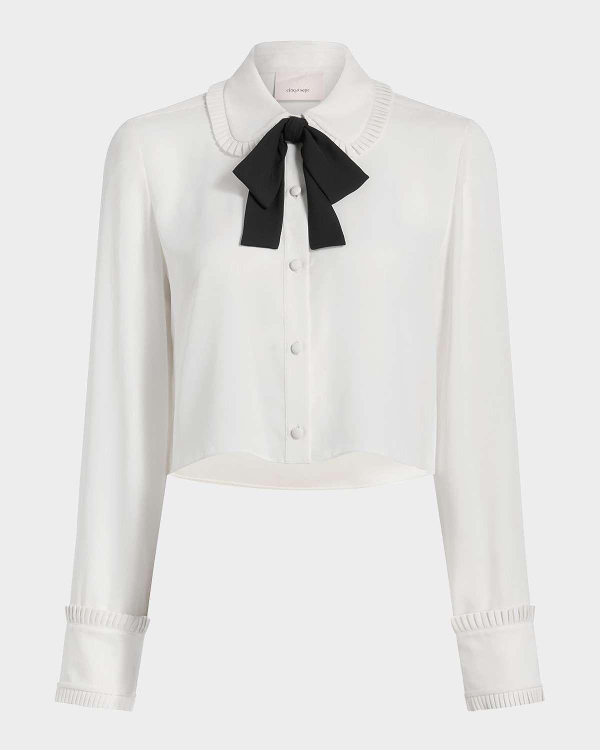 Cinq À Sept Zaida Neck-tie Cropped Button-front Shirt In White