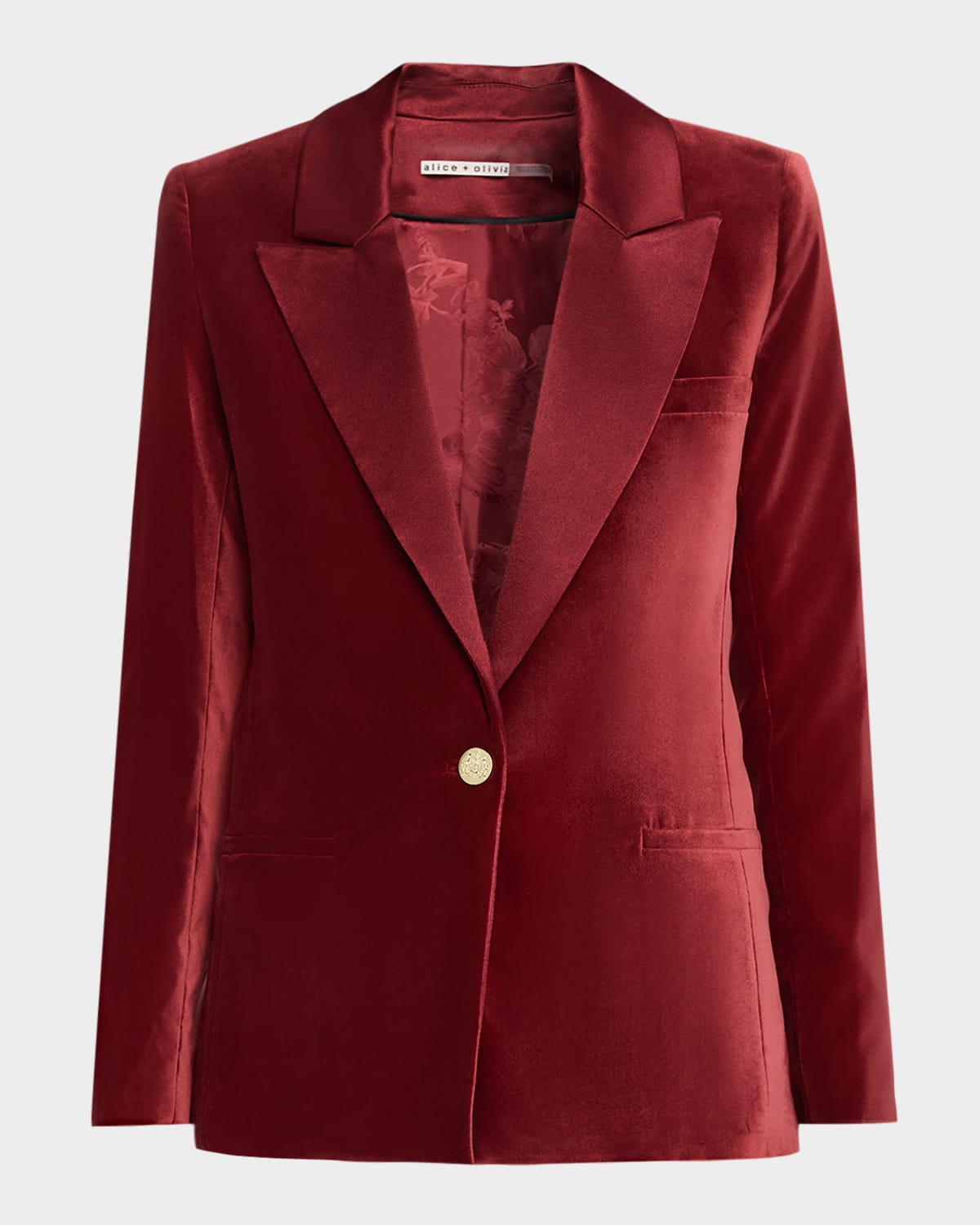 Alice And Olivia Silas Velvet Blazer In Burgundy