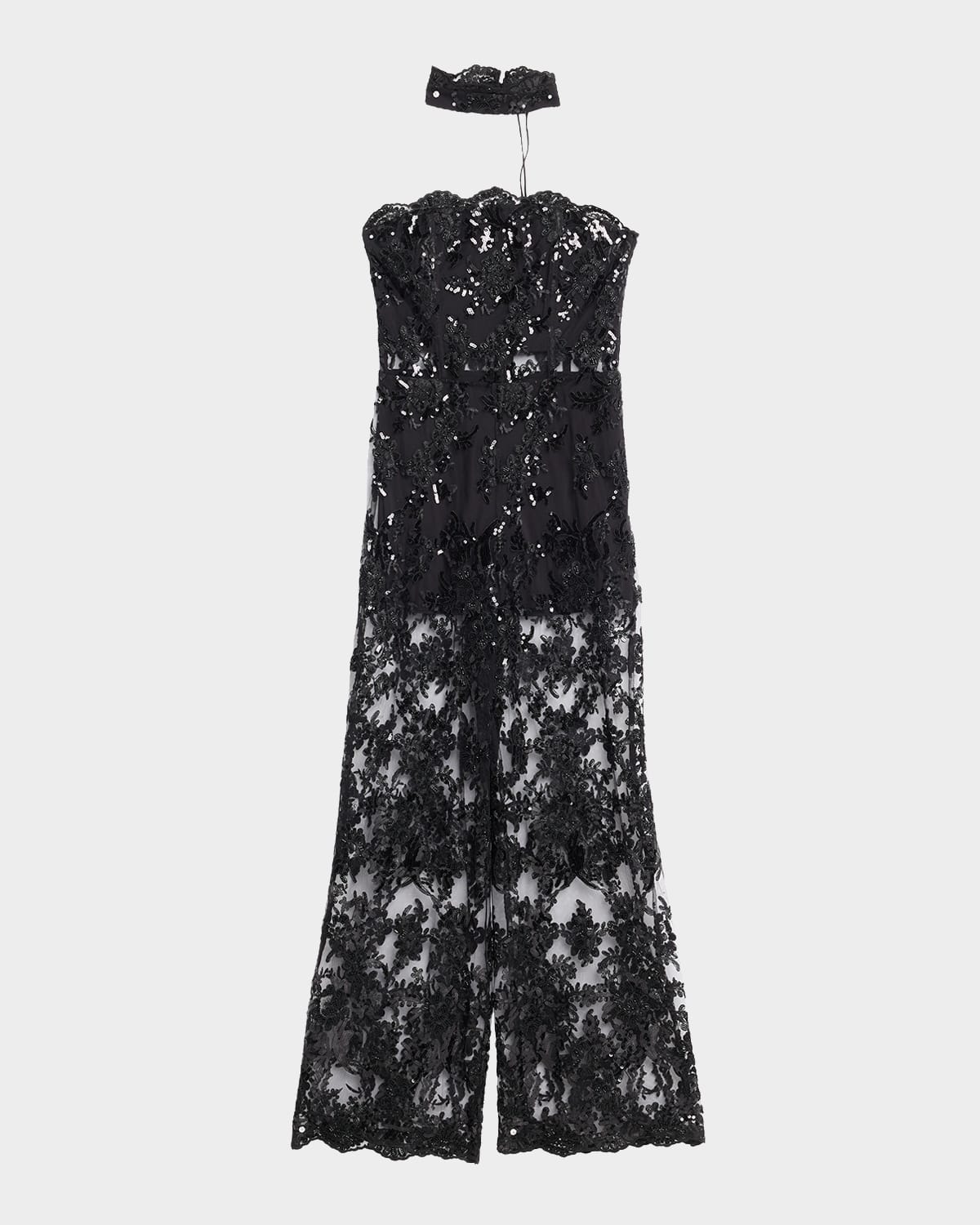 Alice And Olivia Georgie Embellished Lace Jumpsuit In Black