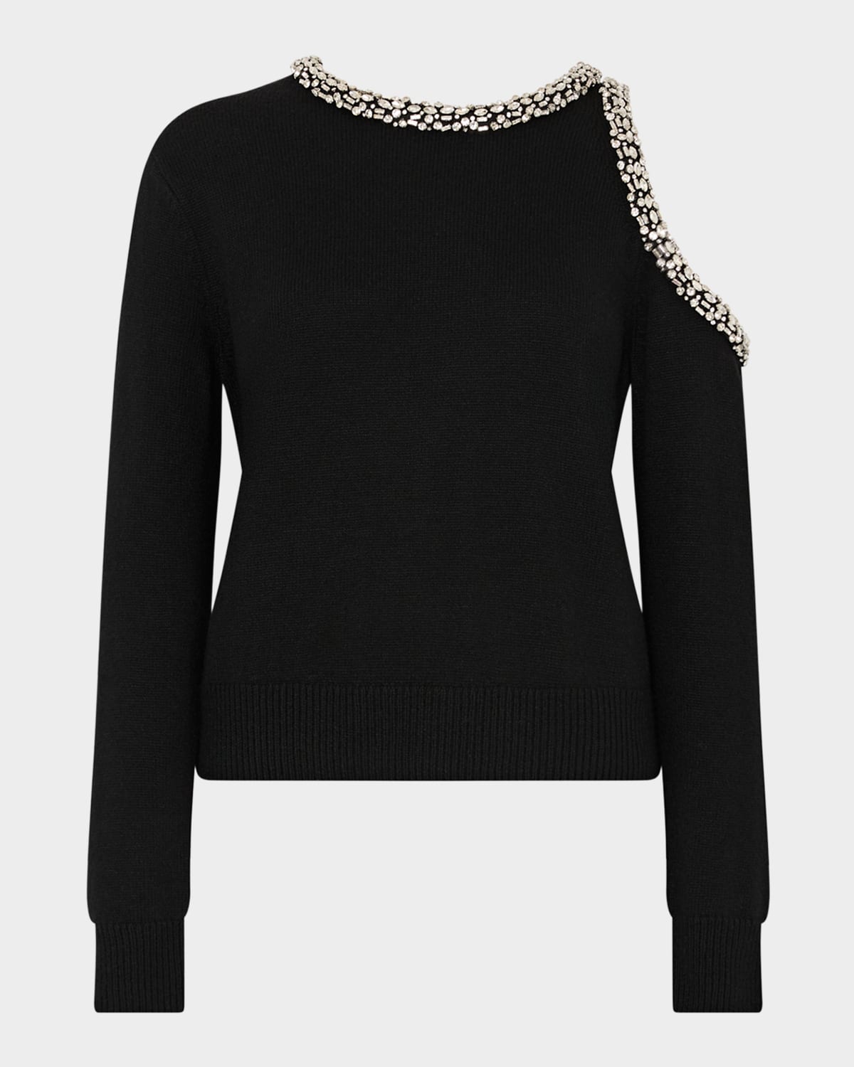 Milly Roma Crystal Embellished Crew Neck Long Sleeve Top In Black