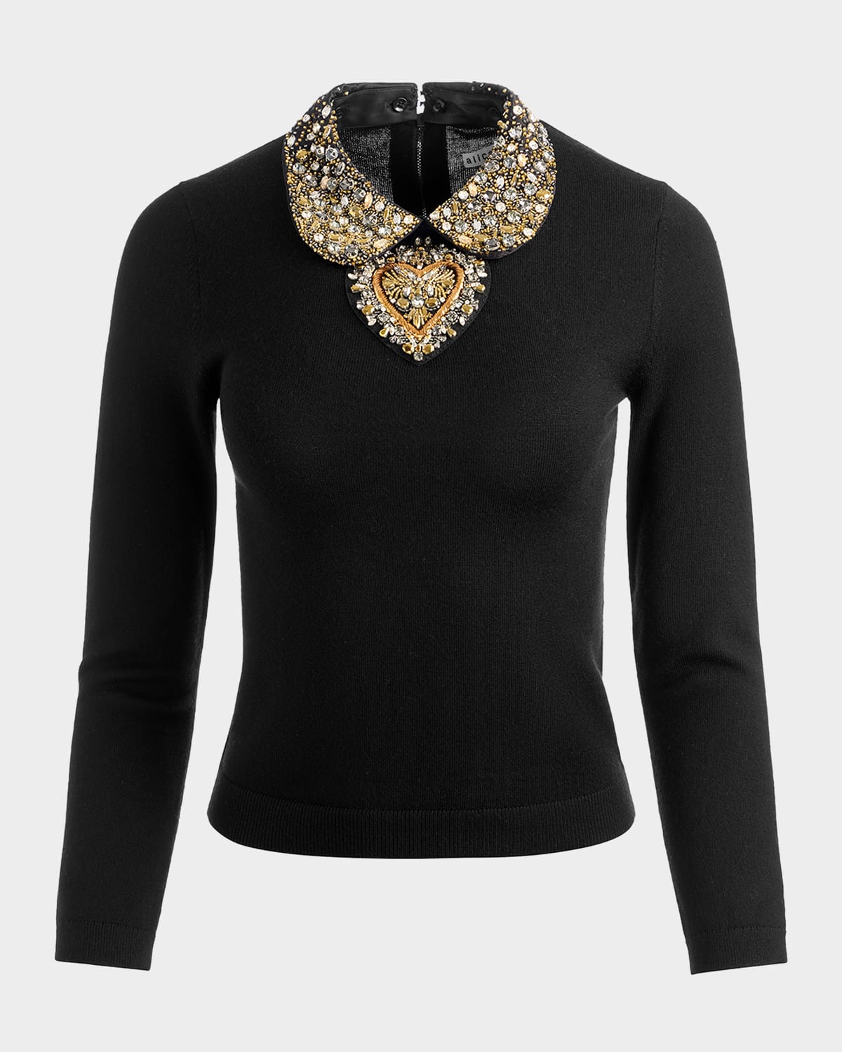 Alice And Olivia Merino Wool Embellished Porla Sweater In Black