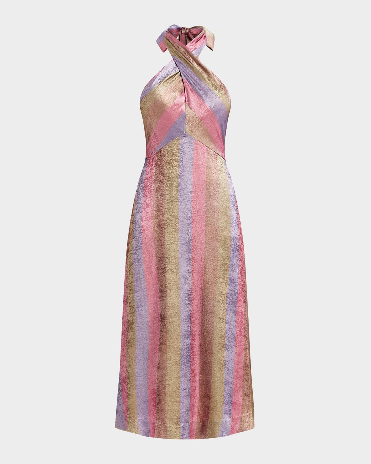 Mestiza New York Copacabana Metallic Striped Halter Midi Dress In Multi