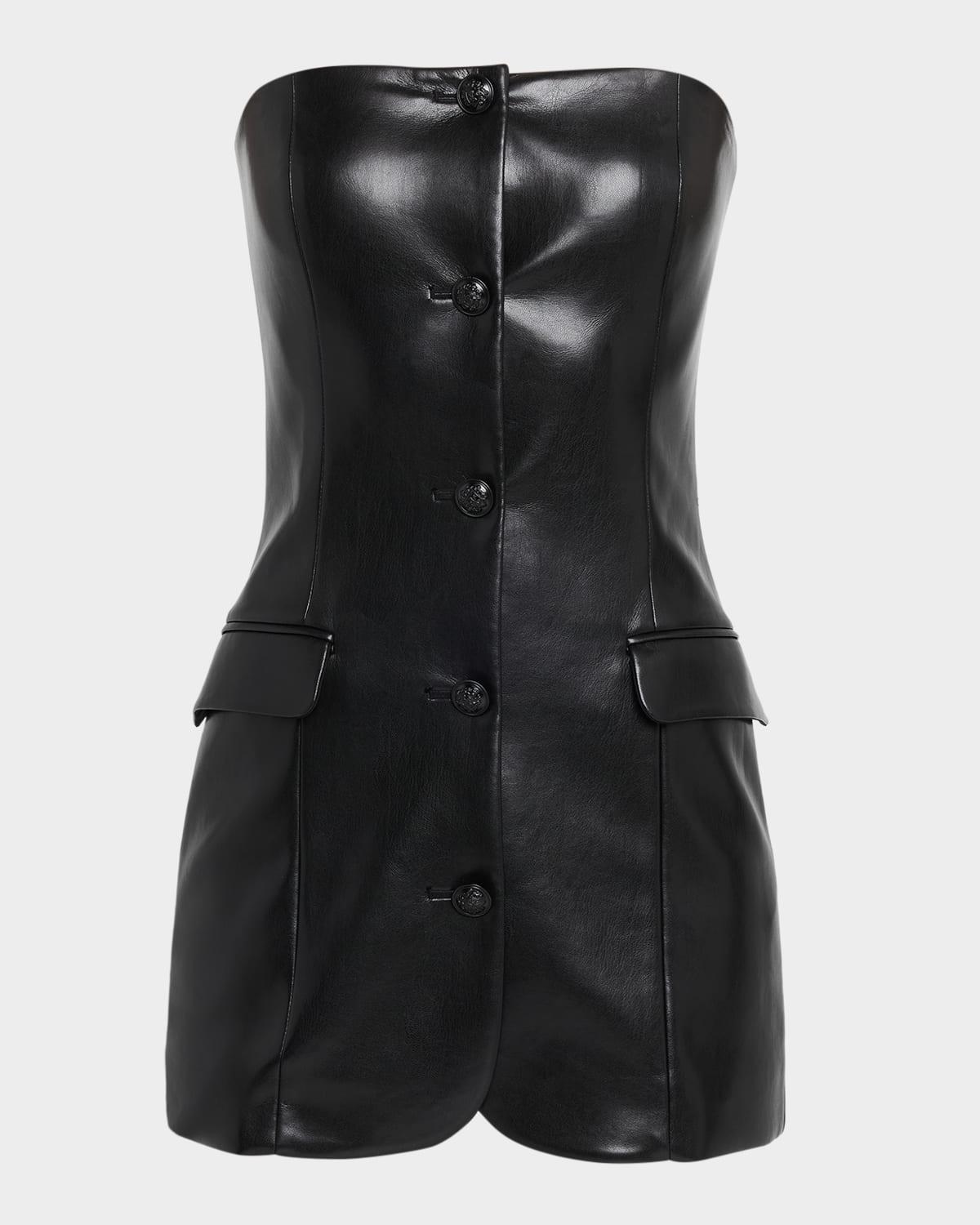 Alice And Olivia Madison Strapless Vegan Leather Mini Dress In Black