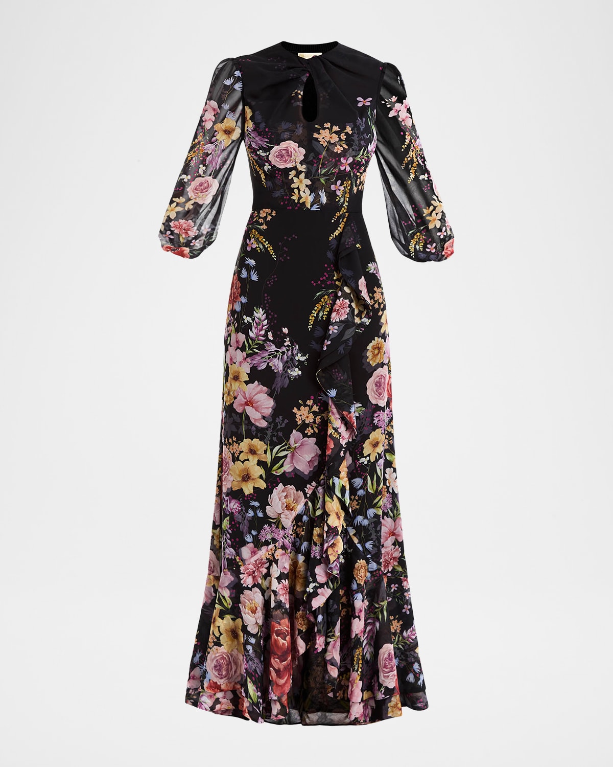 Mestiza New York Ophelia Draped Floral-print Chiffon Gown In Multi