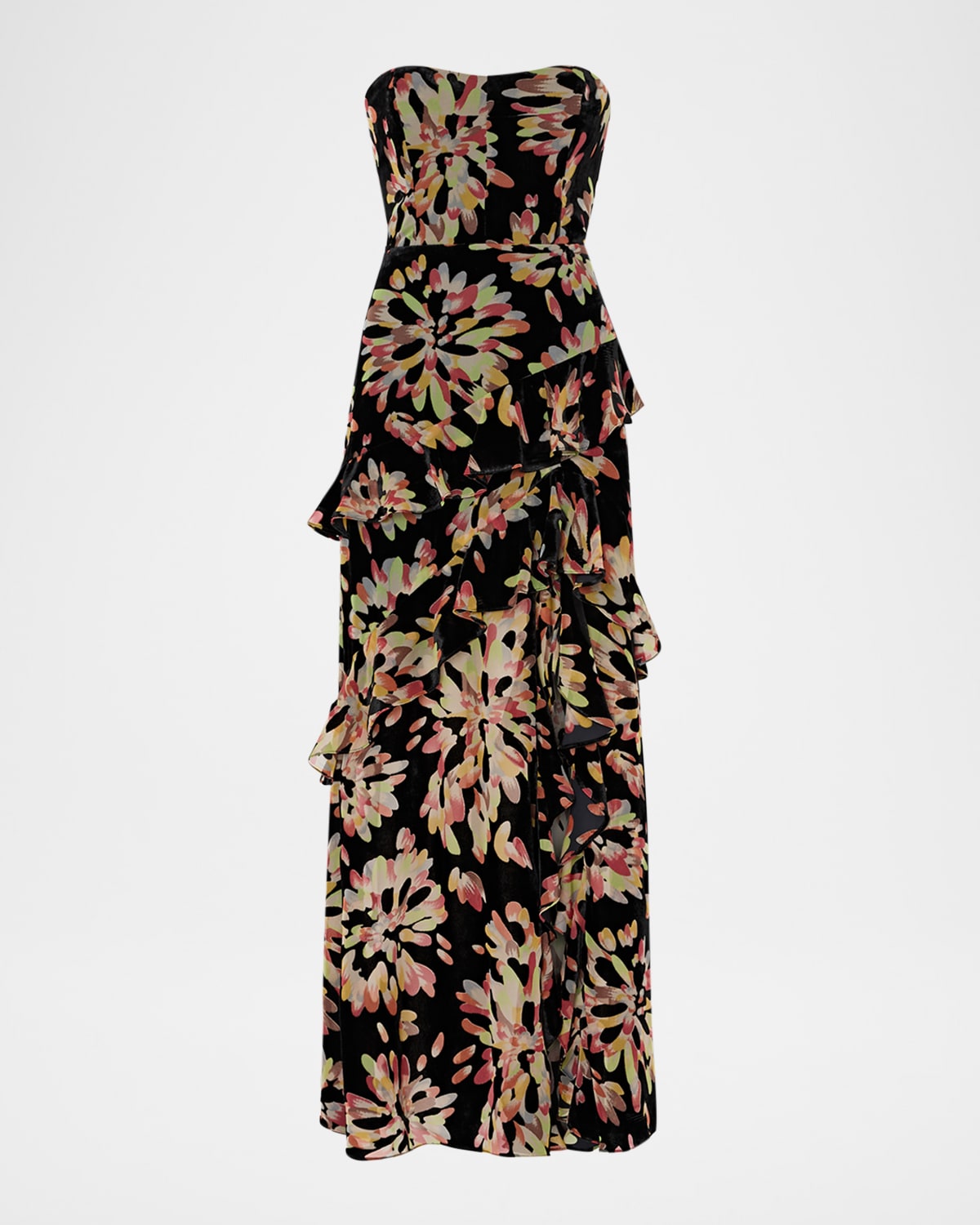 Milly Raelynn Burnout Velvet Ruffle Maxi Dress