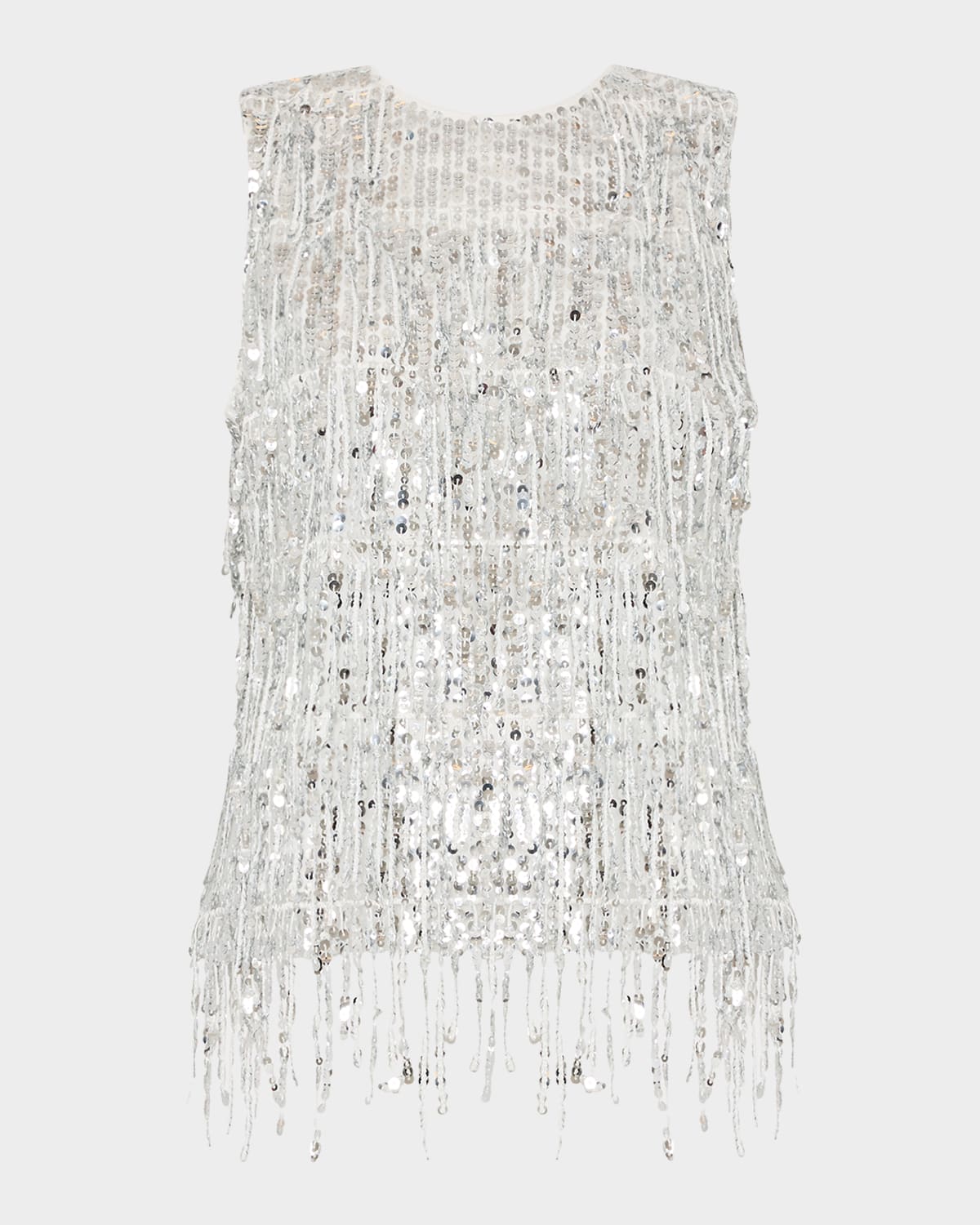Milly Royce Fringe Sequin Sleeveless Top In Silver