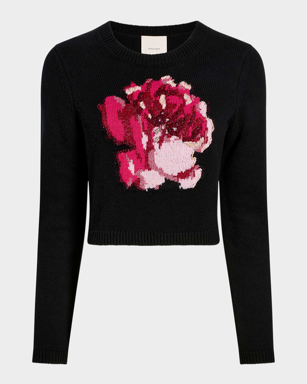 Cinq À Sept Cinq A Sept Heritage Rose Cropped Sweatshirt In Black