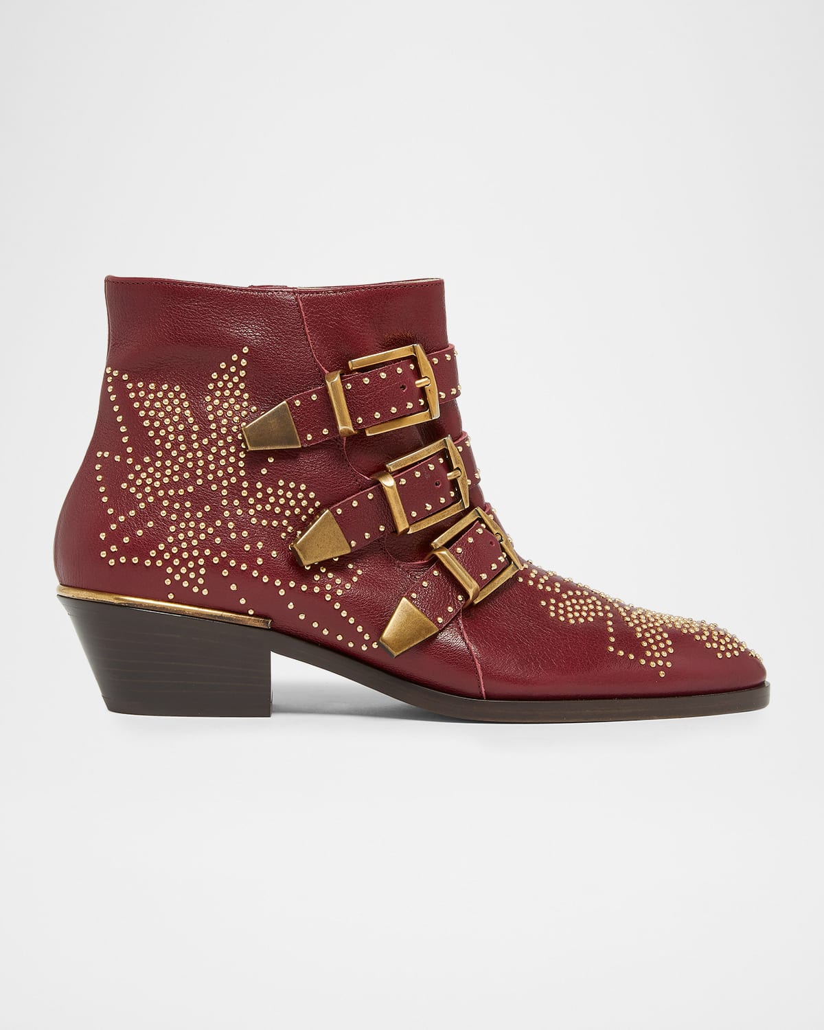 Chloé 40mm Susanna Studded Leather Ankle Boots In Red