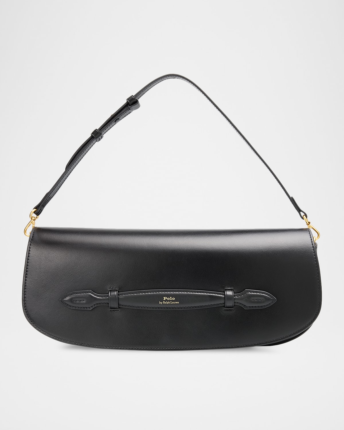 Ralph Lauren Curved Leather Clutch Bag In Black