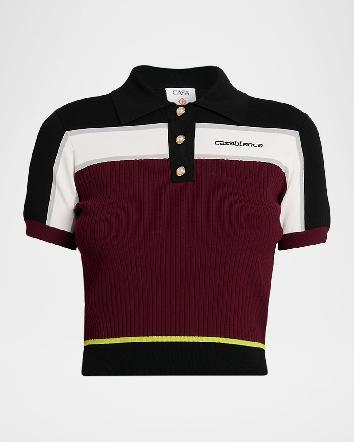 Casablanca Striped Rib Knit Polo Shirt In Animal Print