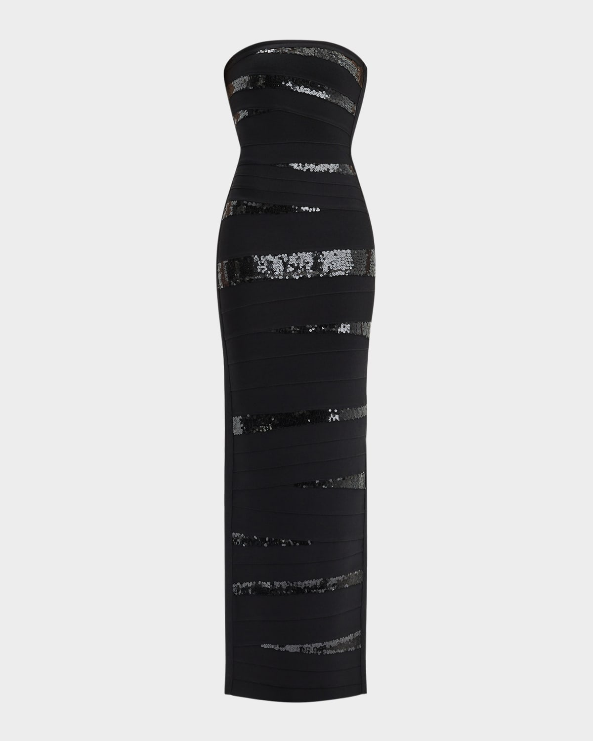 Herve Leger The Chiara Sequined Strapless Gown In Black