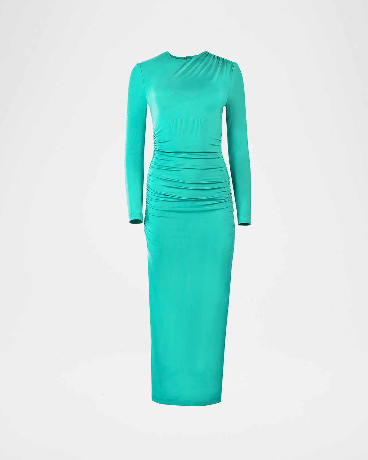 Carolina Herrera Ruched Long-sleeve Midi Dress In Blue