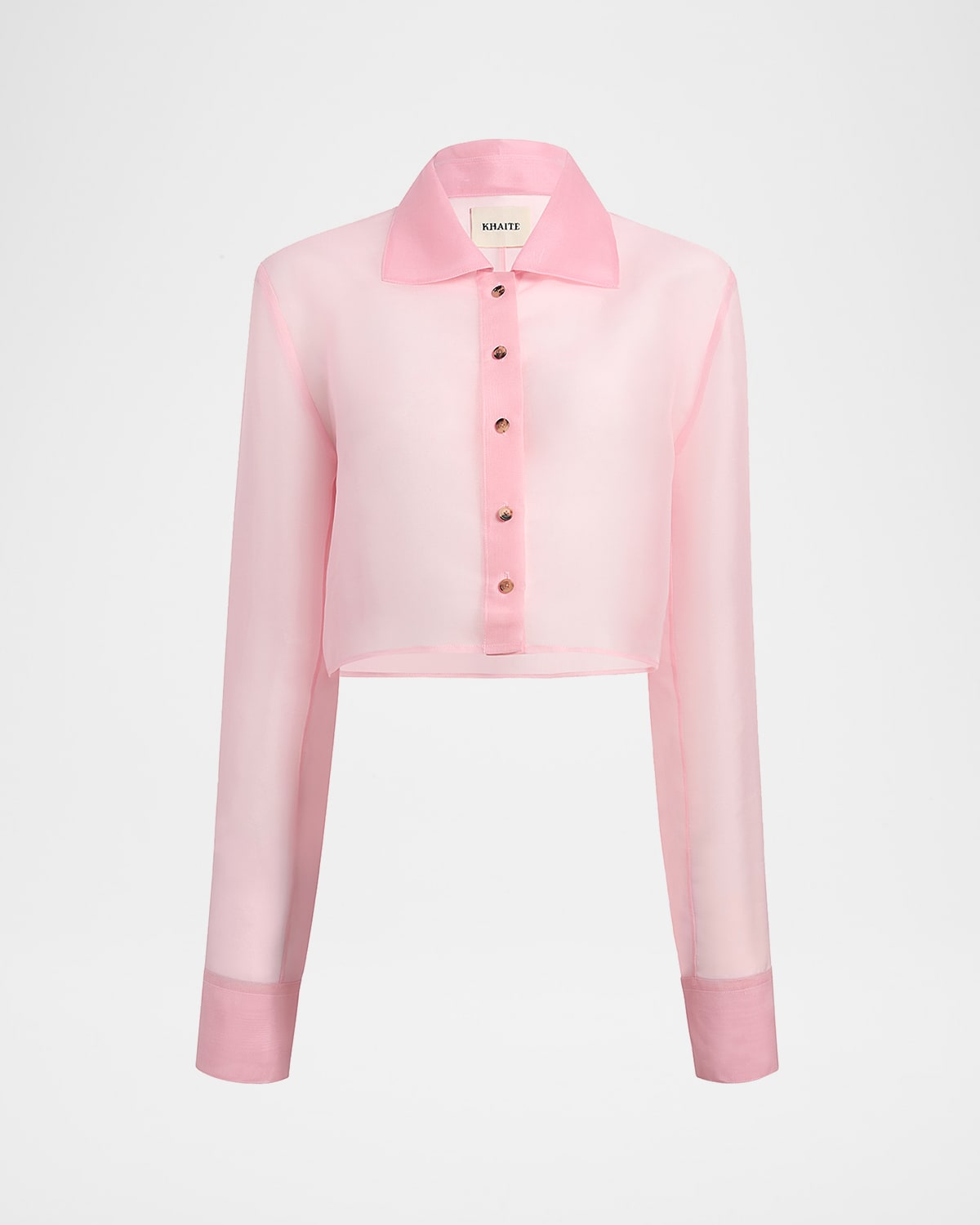 Khaite Jasen Silk Organza Crop Button-down Top In Pink