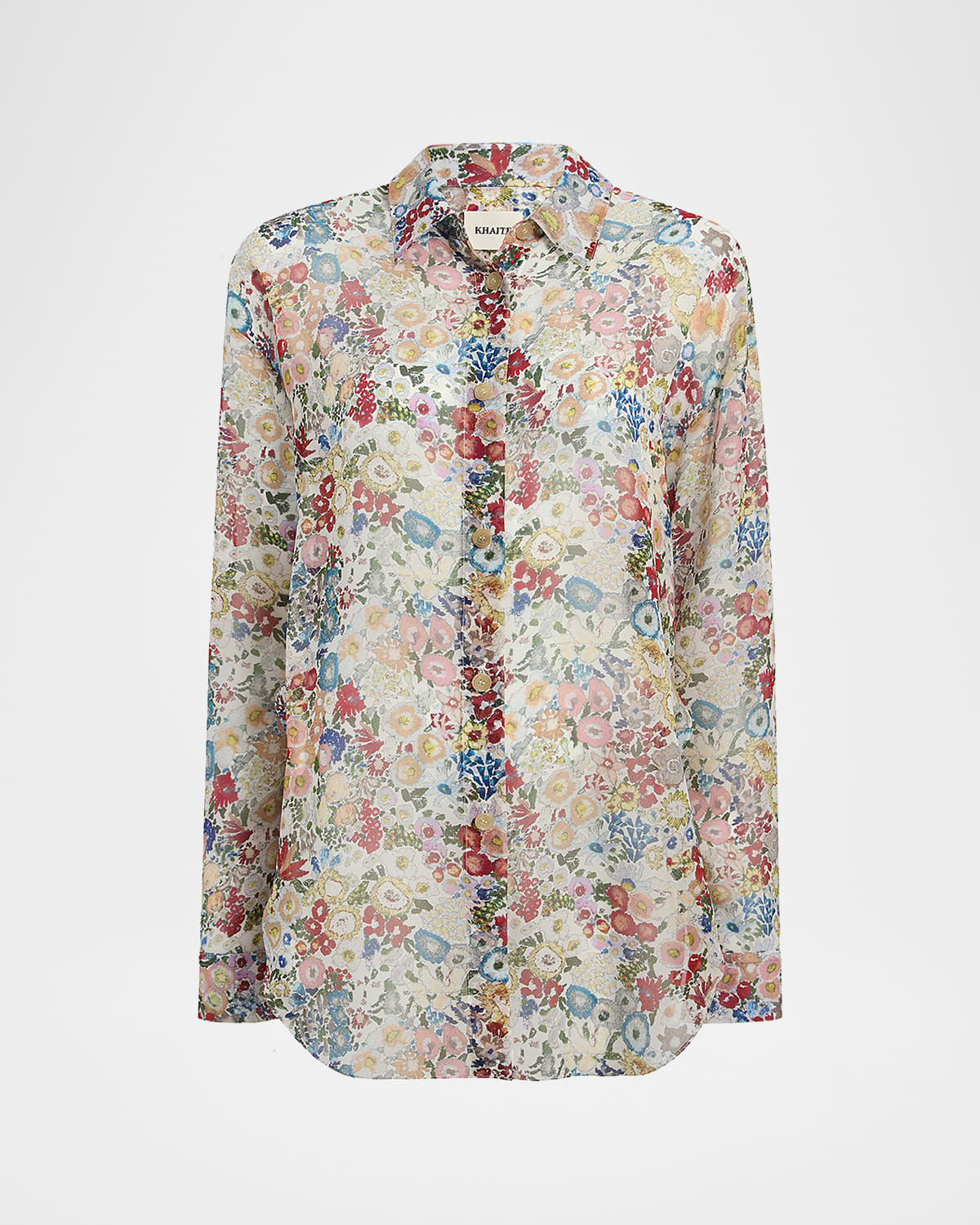 Khaite Goya Floral Silk Chiffon Button-down Top In Multi