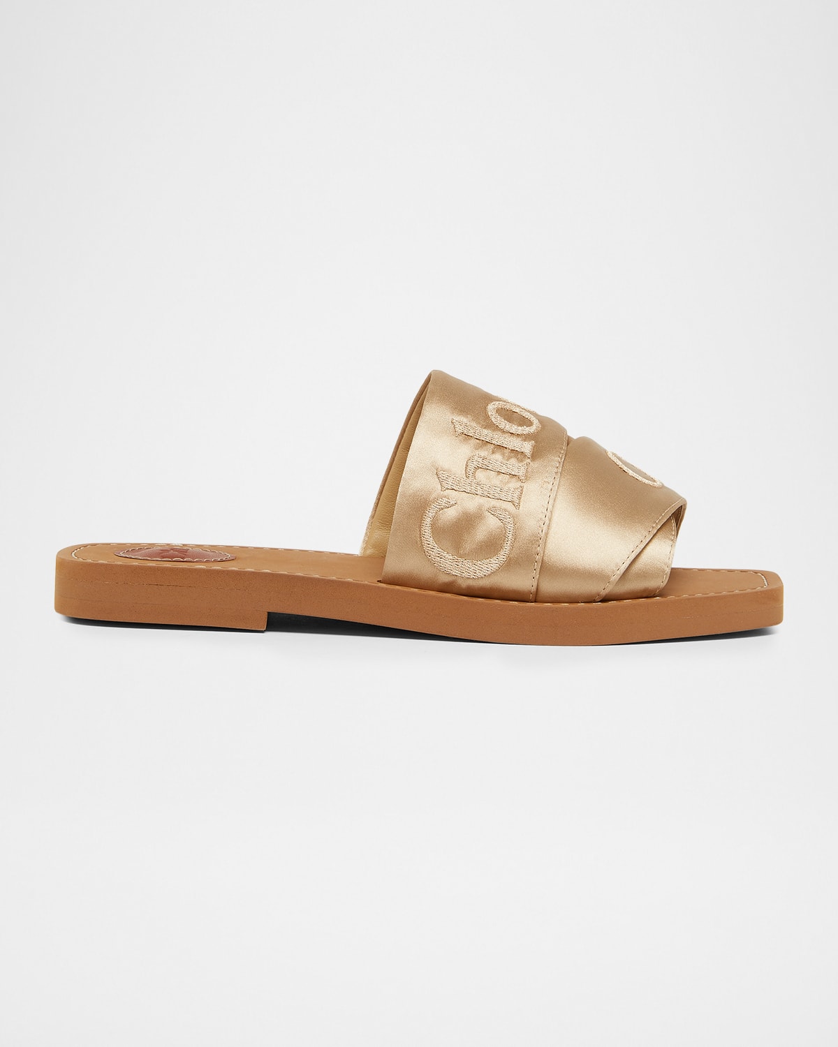 Chloe Woody Satin Flat Logo Ribbon Slide Sandals
