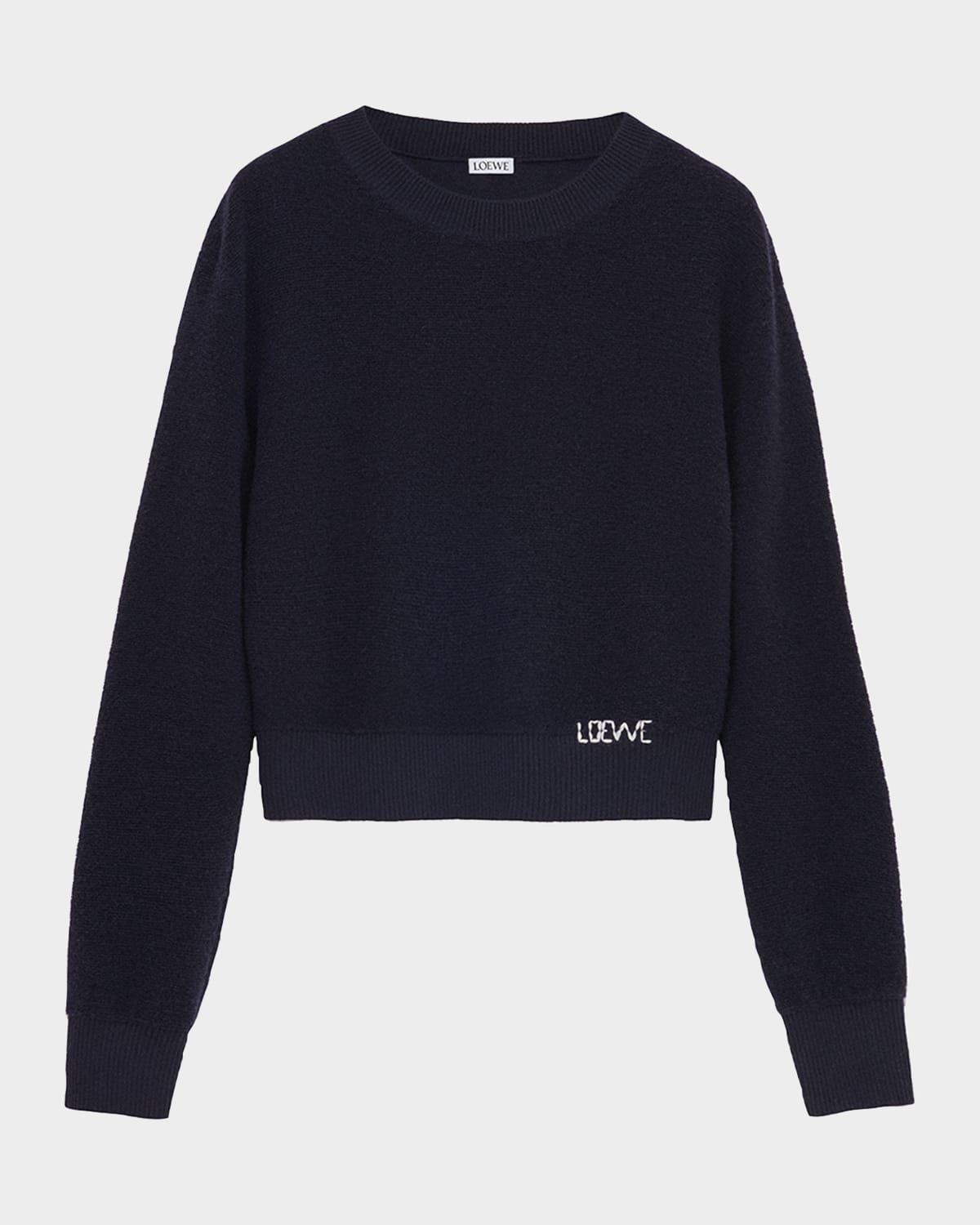 Loewe Logo Embroidered Wool Crewneck Sweater In Blue