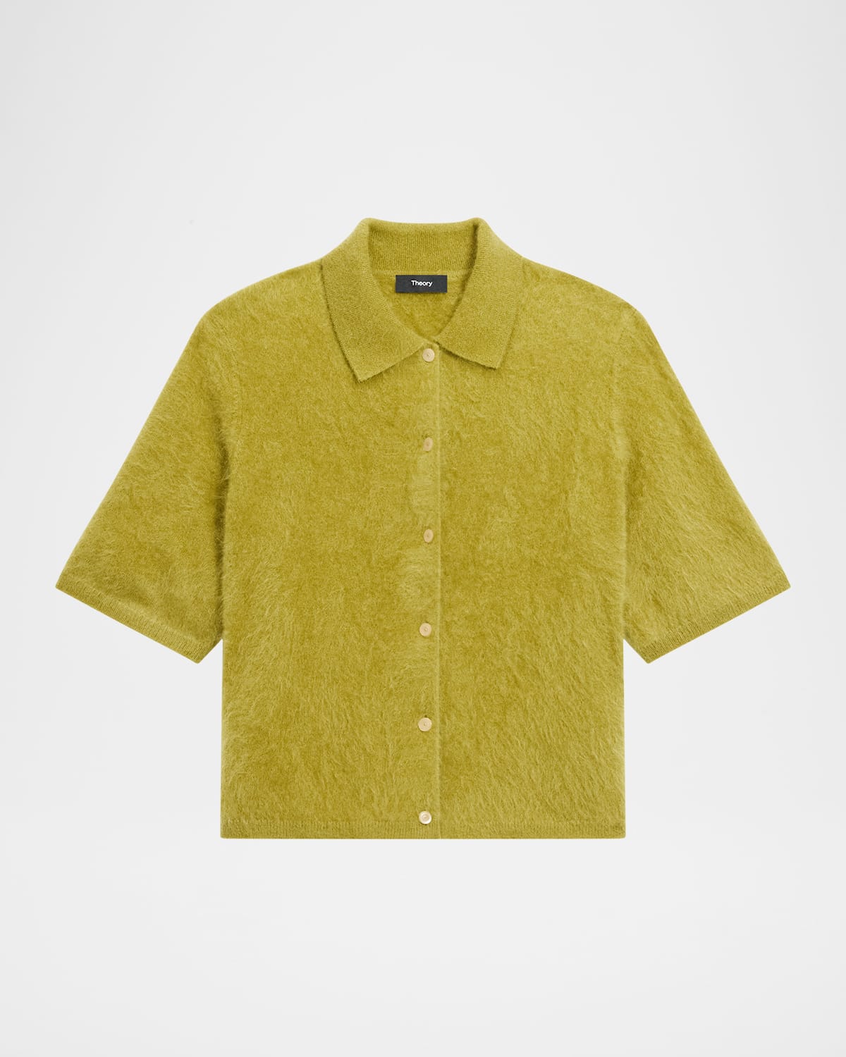 Theory Short-sleeve Brushed Cashmere Cardigan In Green