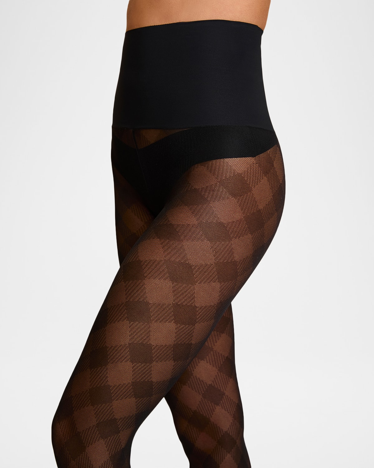 Commando Sheer Check Plaid Tights In Black