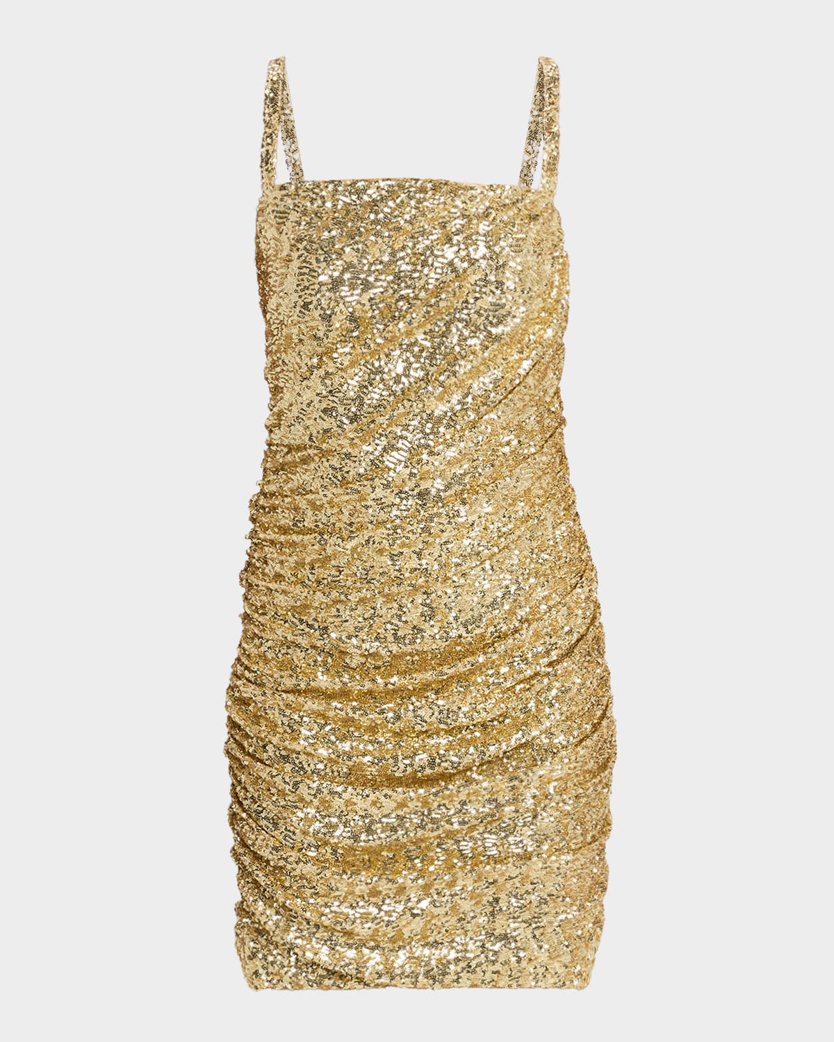 Balmain Sequined Ruched Sleeveless Mini Dress