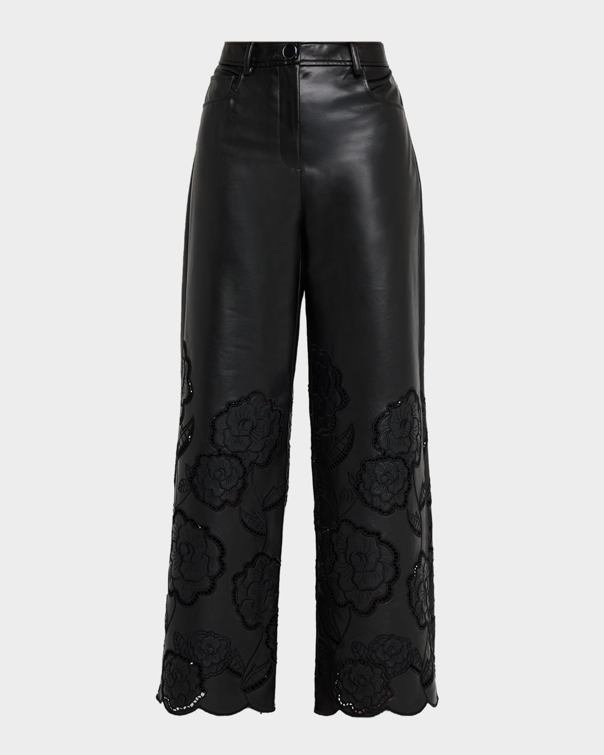 Toccin Shawn Embroidered Faux Leather Pants In Black