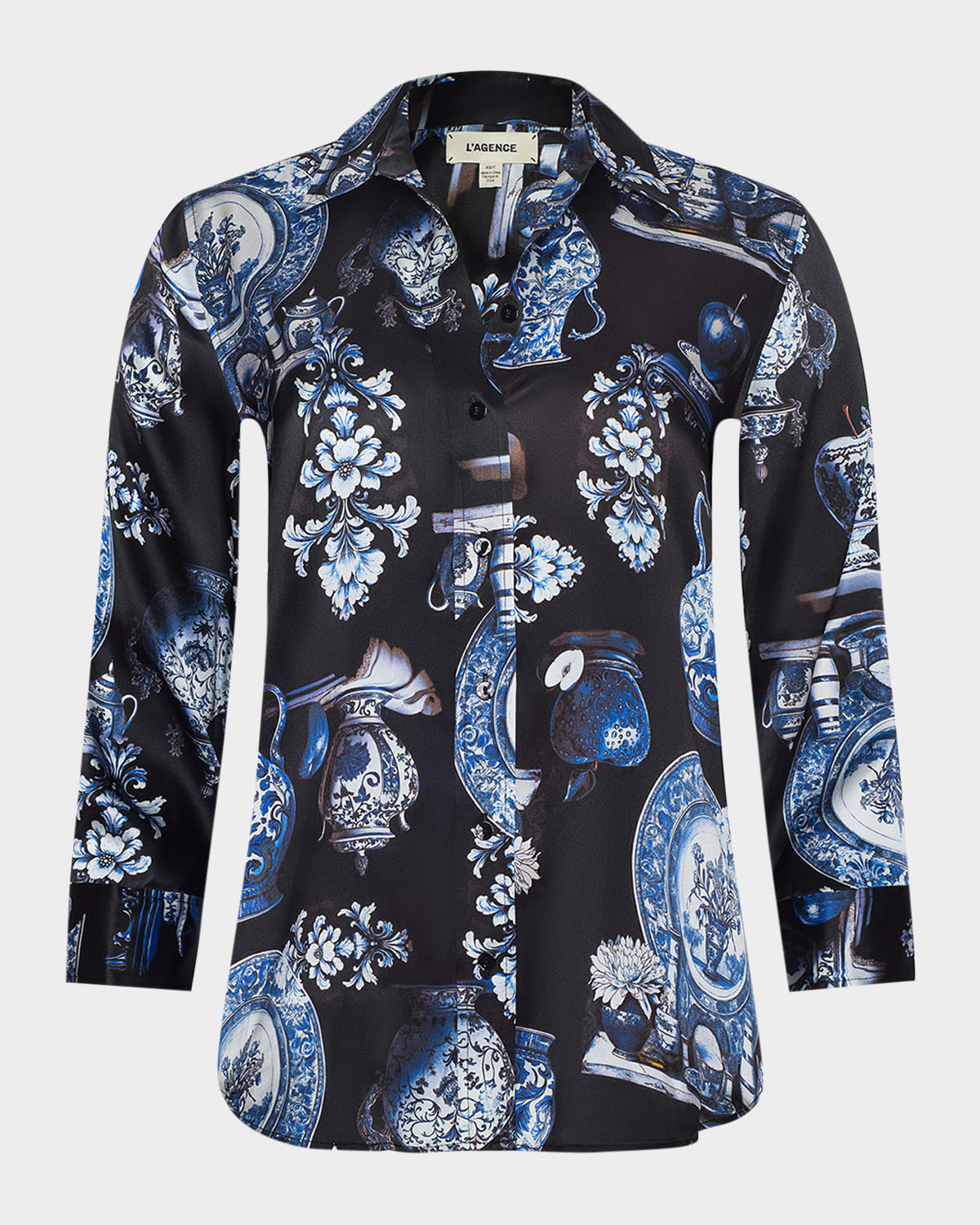 L'agence Porcelain Dani Silk Blouse In Blue