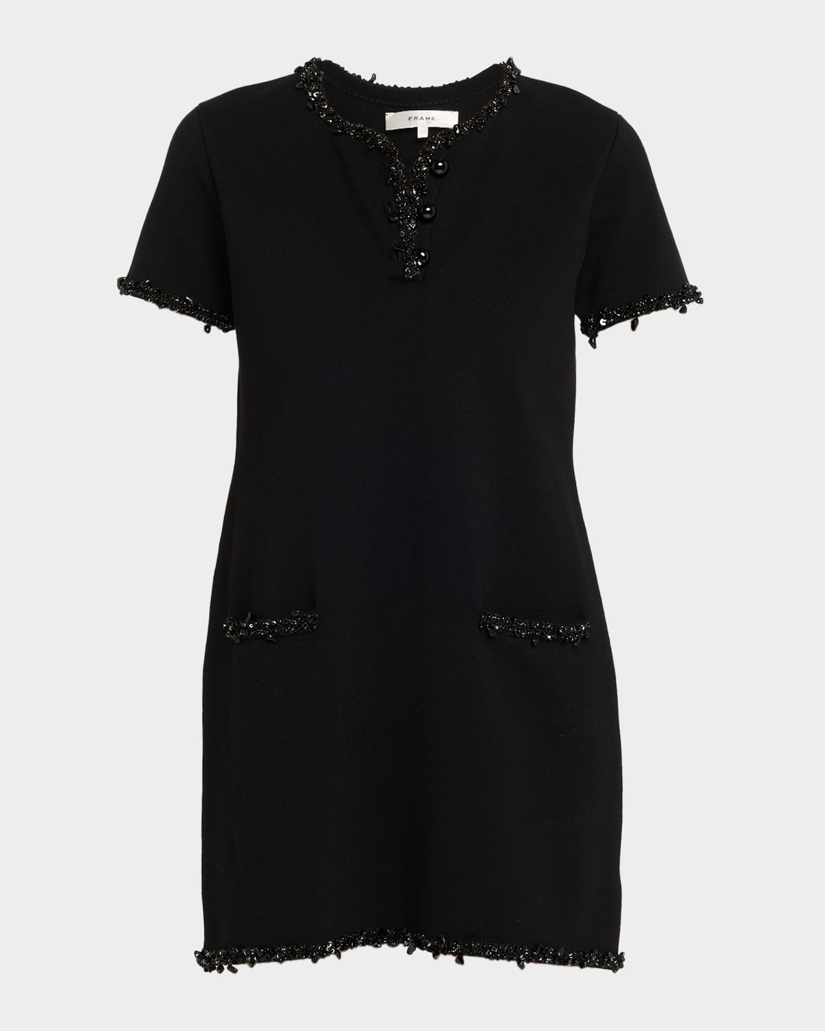 Frame The Beaded Trim Mini Dress In Black