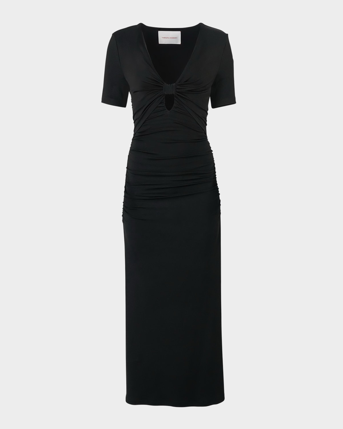Carolina Herrera Elbow-sleeve Ruched Maxi Dress In Black