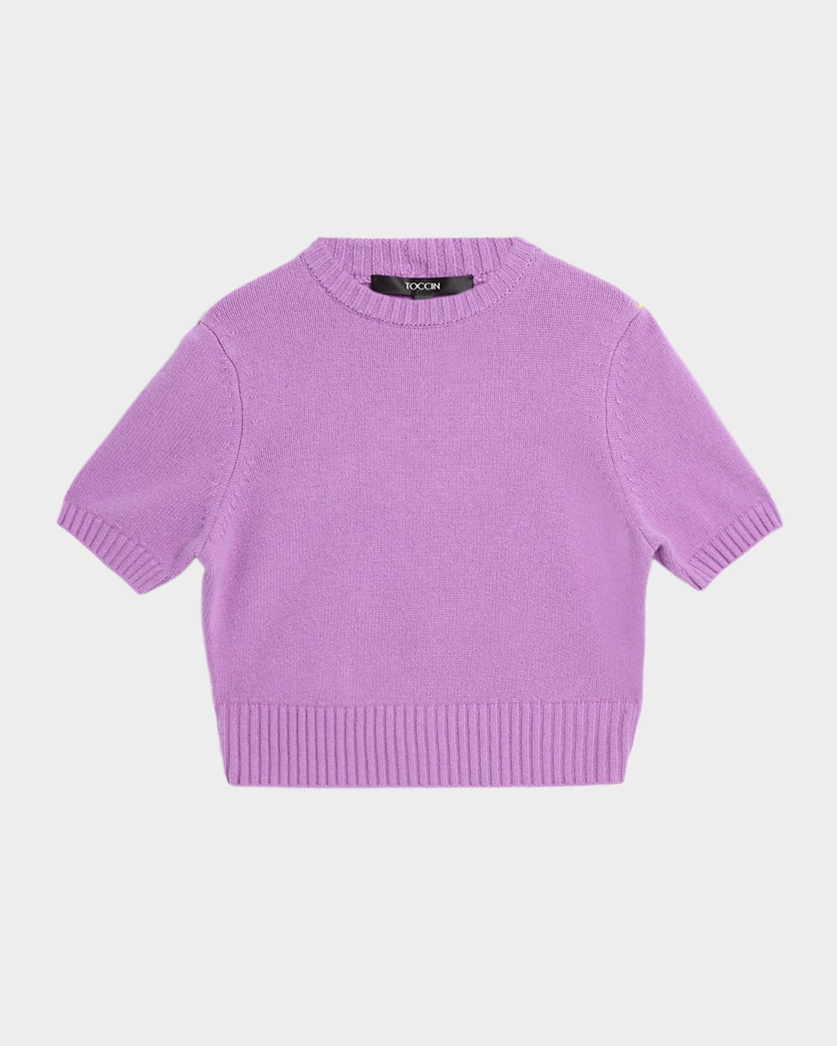 Toccin Elsie Short-sleeve Cropped Sweater In Purple