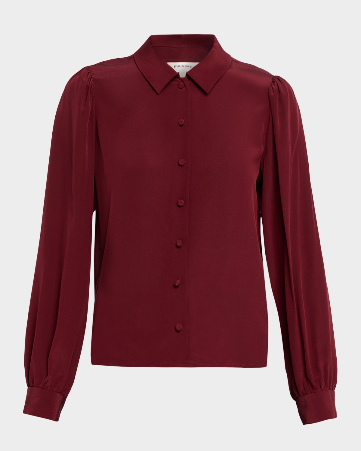 Frame The Silk Staple Blouse In Burgundy