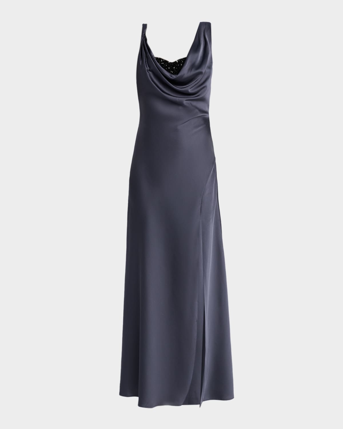 Halston Trina Beaded Cowl-Neck Draped Gown