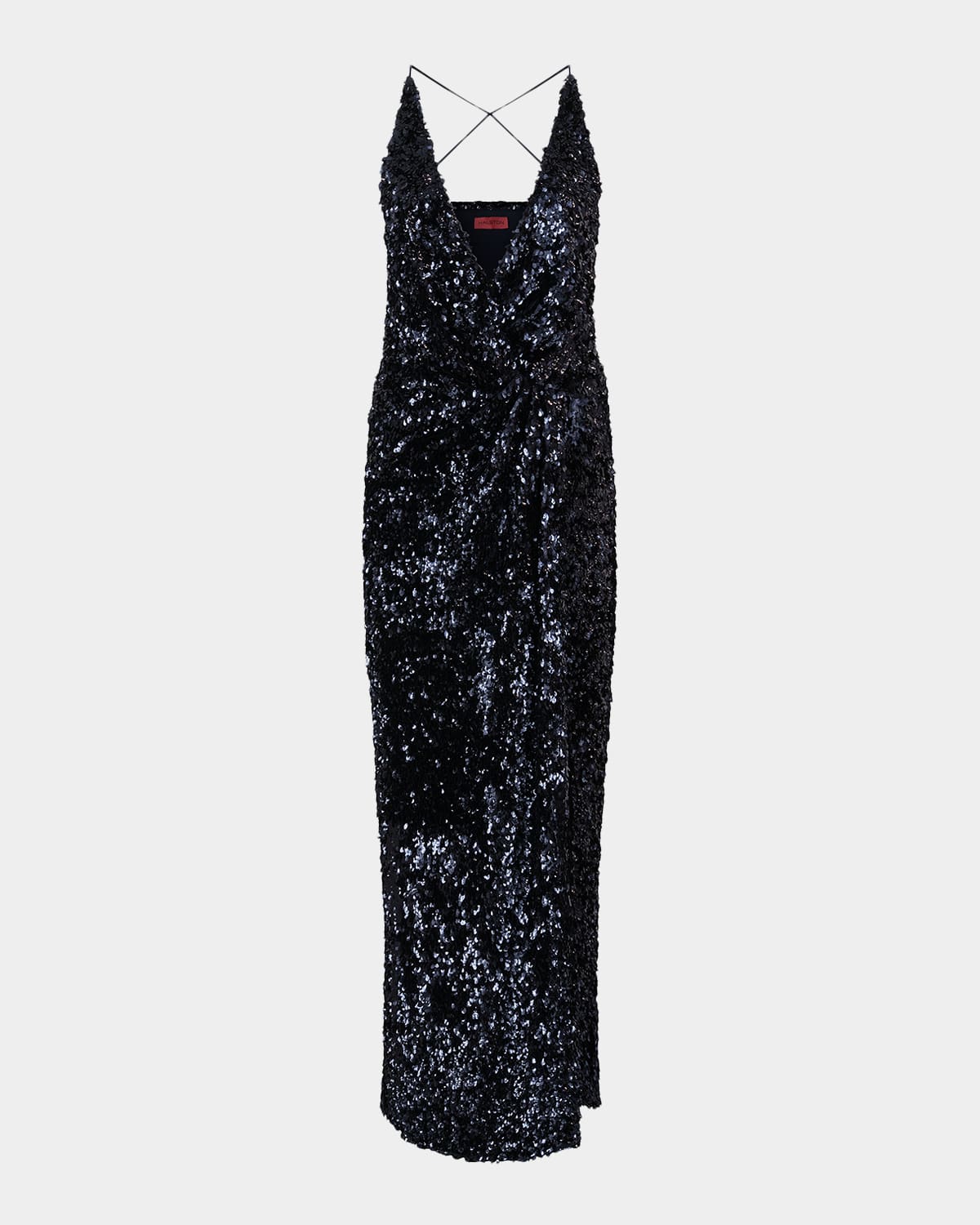 Halston Katri Draped Open-Back Sequin Column Gown