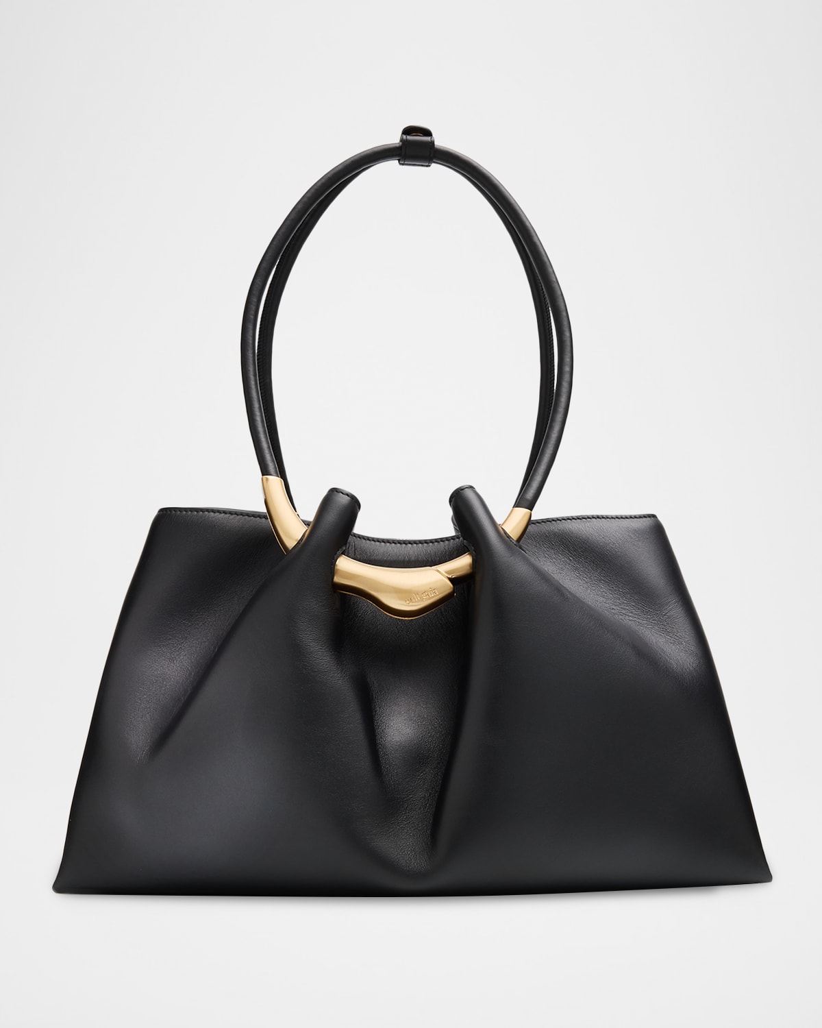 Cult Gaia Asa Pleated Leather Satchel Shoulder Bag In Black