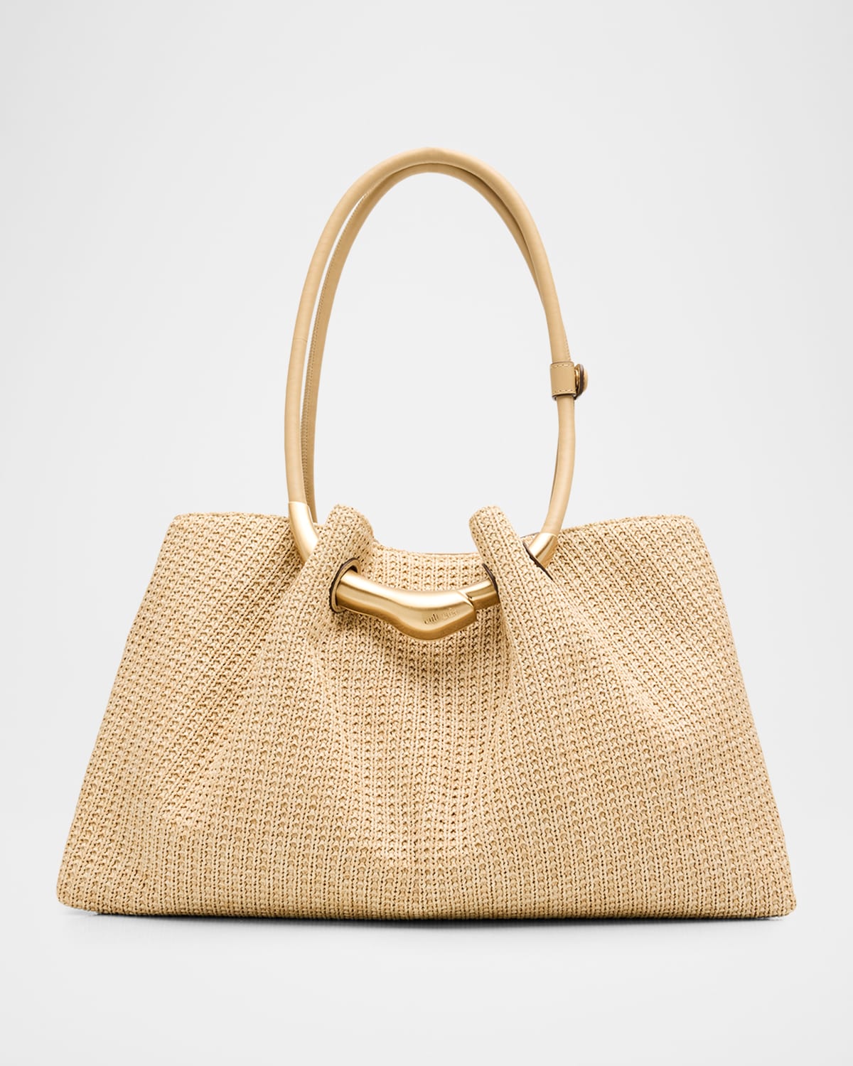 Cult Gaia Asa Pleated Woven Satchel Shoulder Bag In Nude