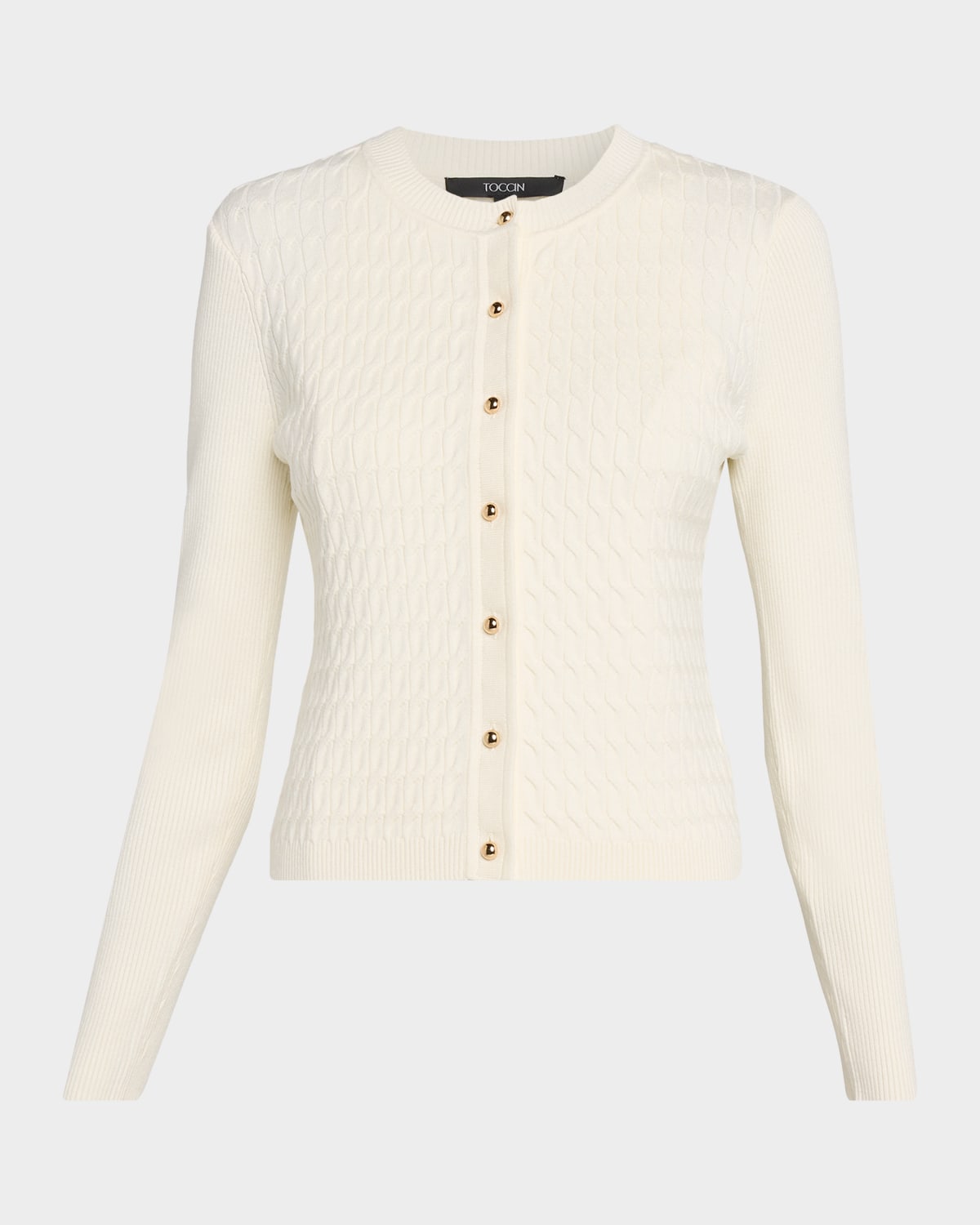 Toccin Elise Crewneck Cable-knit Cardigan In White