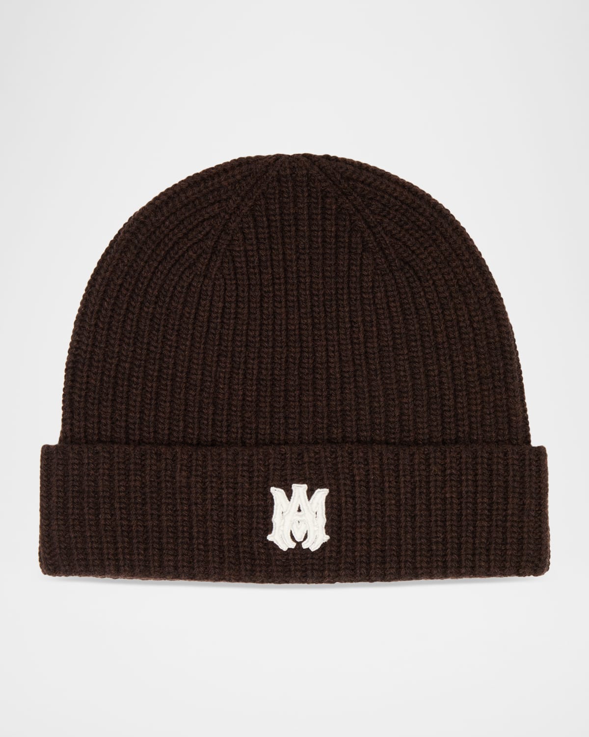 Amiri Men's Ma Embroidered Wool Rib Beanie Hat In Brown
