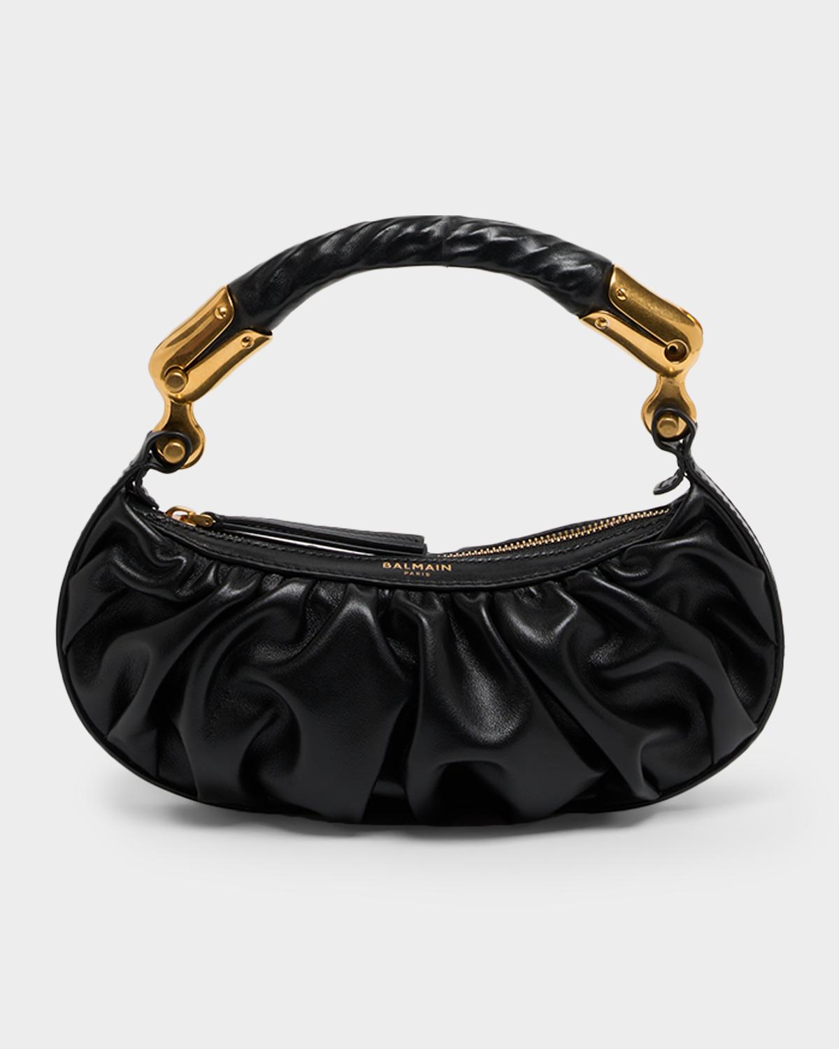 Ebene Mini Ruched Top-Handle Bag in Leather